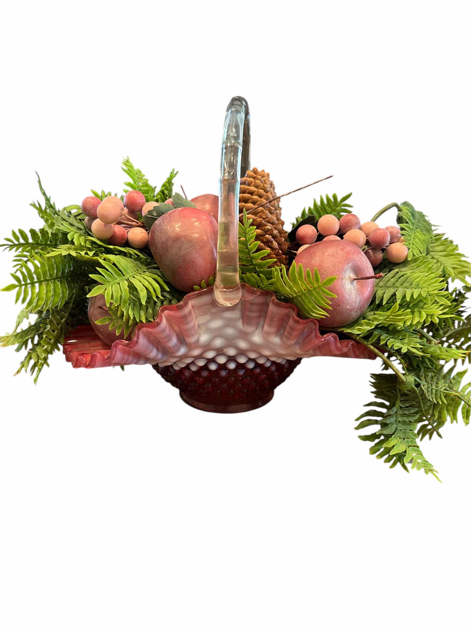 Photo 1 of VINTAGE FENTON CRANBERRY HOBNAIL BASKET