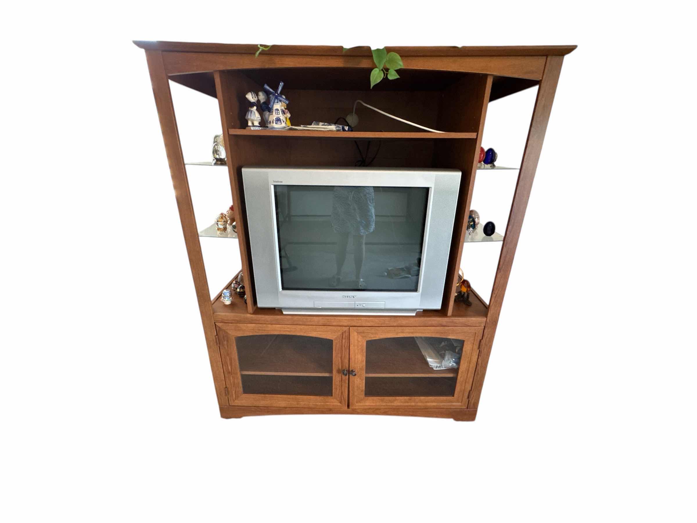 Photo 1 of PRESSED WOOD ENTERTAINMENT CENTER WITH GLASS SIDE SHELVES (NOTHING ELSE IS INCLUDED)