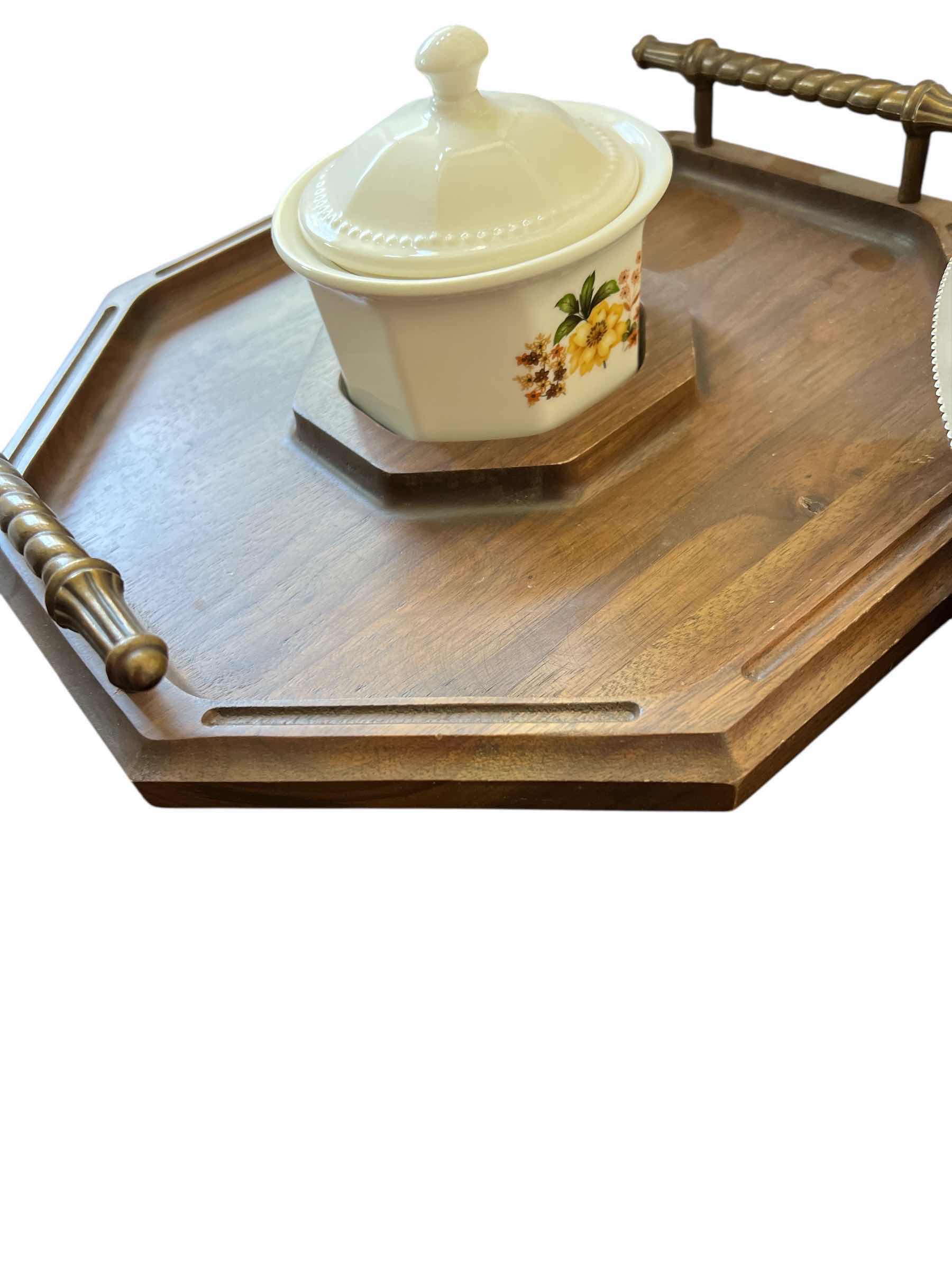 Photo 1 of LAZY SUSAN WITH BOWL, FOOTED SILVER TRAY AND CHINA PLATE