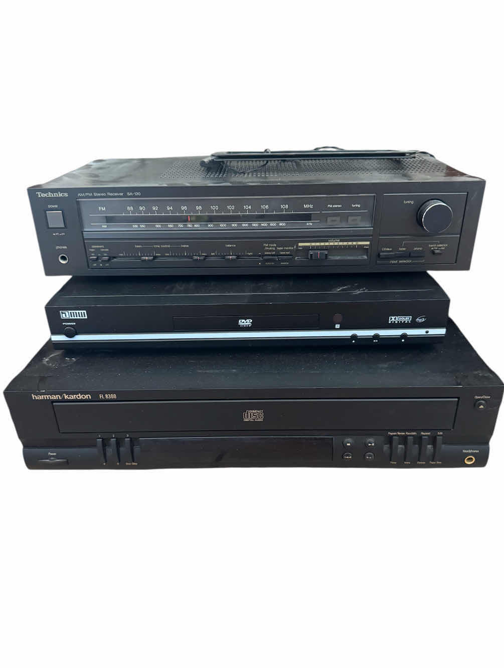 Photo 1 of 130
VINTAGE ASSORTED VIDEO/AUDIO SYSTEMS, TECHNICS AM/FM STERO RECEIVER MODEL SA 130, AMW DVD PLAYER, MP3, DOLBY DIGITAL PLAYER, AND HARMAN/KARDON MODEL FL8300 COMPACT DISC DIGITAL AUDIO, SPEAKER SET