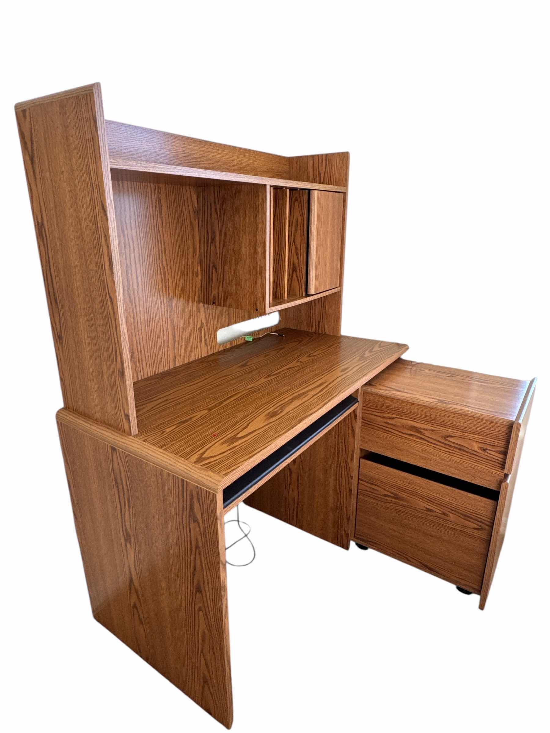 Photo 1 of PRESSED WOOD AND LAMINATE DESK WITH RETURN FILING CABINET
47“ x 24“ H 59”