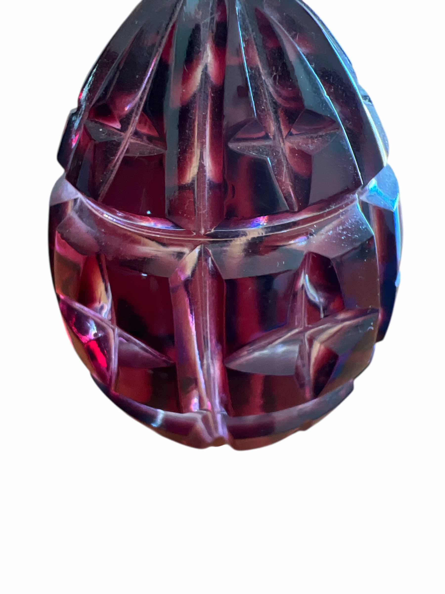 Photo 1 of LOT OF THREE CUT GLASS ARTIST EGGS - 2 ARE FABERGE - APPROX. 2.5”