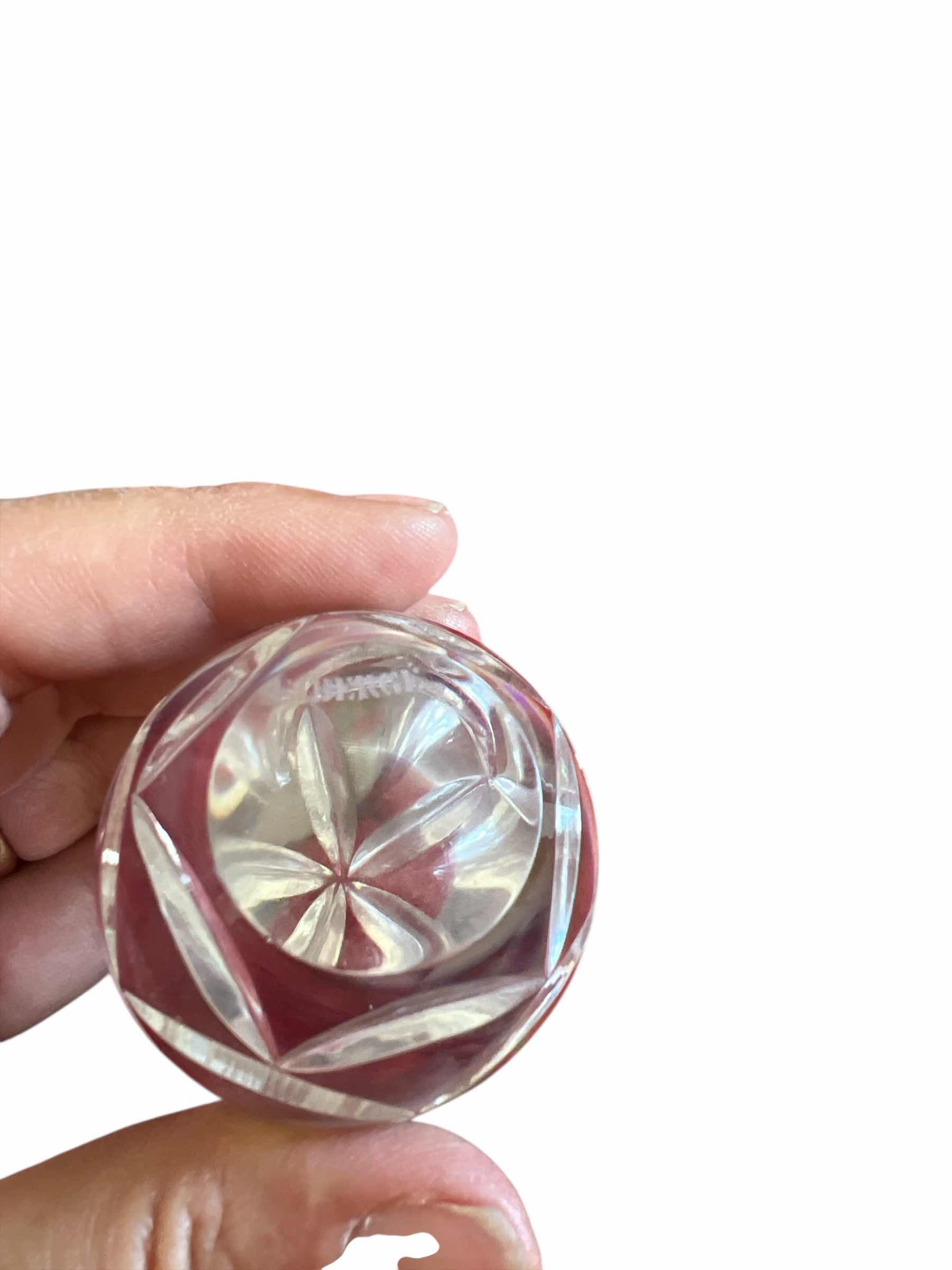 Photo 1 of LOT OF THREE CUT GLASS ARTIST EGGS - 2 ARE FABERGE - APPROX. 2.5”