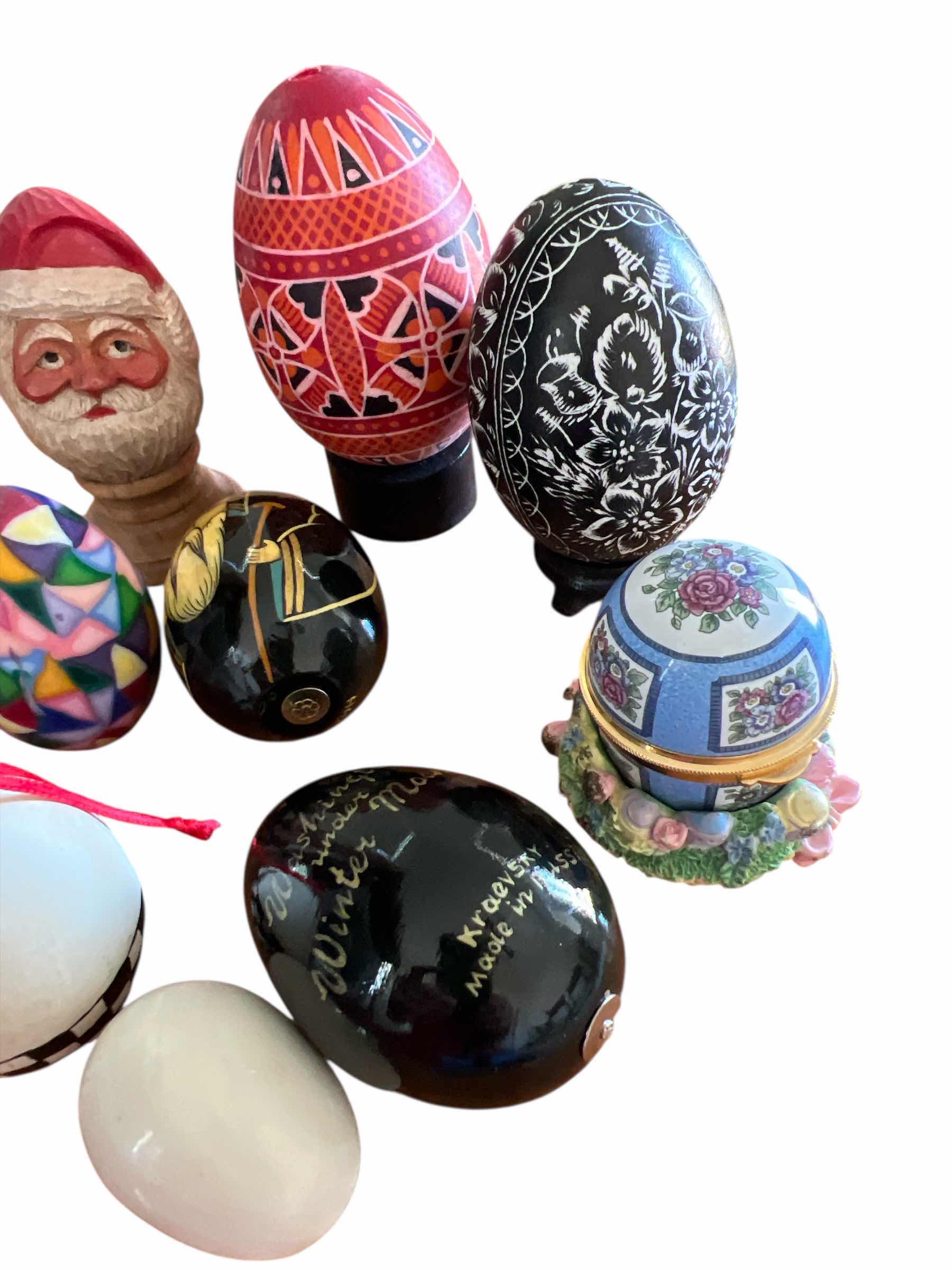 Photo 1 of LOT OF DECORATIVE EGGS - MIXED LOT IF REAL EGGS SHELLS, WOOD, MARBLE AND MORE