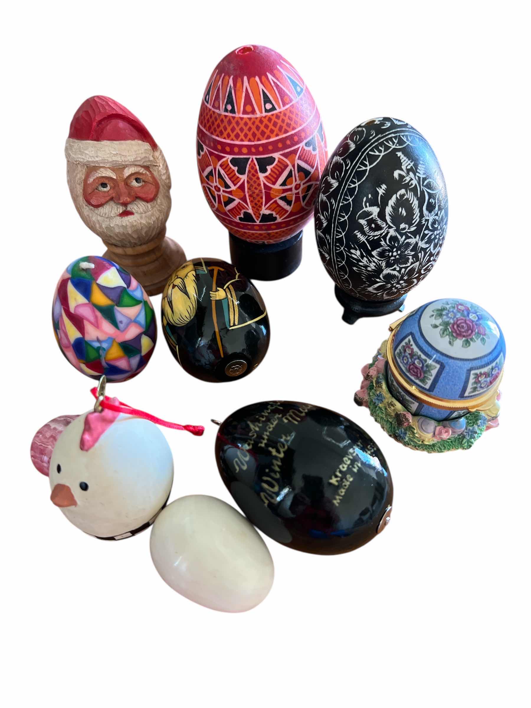 Photo 1 of LOT OF DECORATIVE EGGS - MIXED LOT IF REAL EGGS SHELLS, WOOD, MARBLE AND MORE