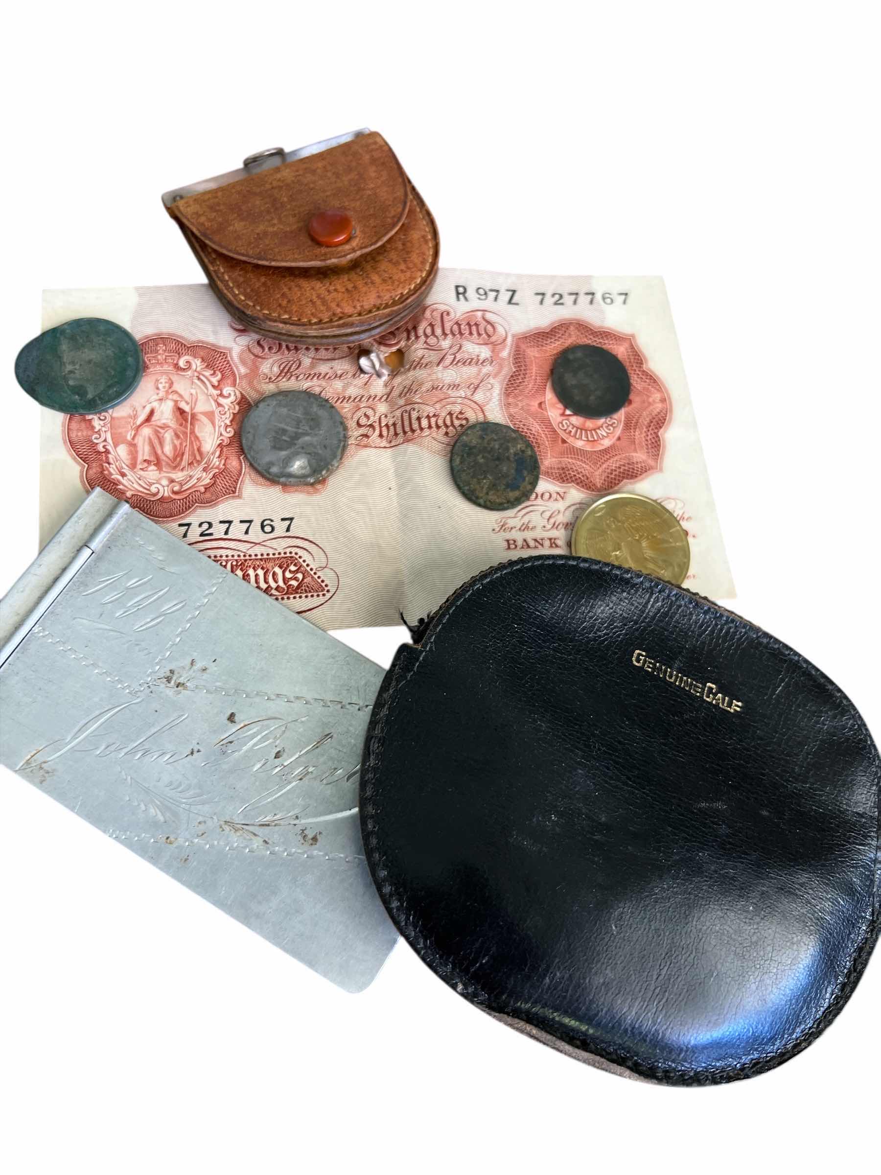 Photo 1 of OLD US COINS, ANTIQUE MONEY CLIP, CALF SKIN COIN OURSE AND MORE