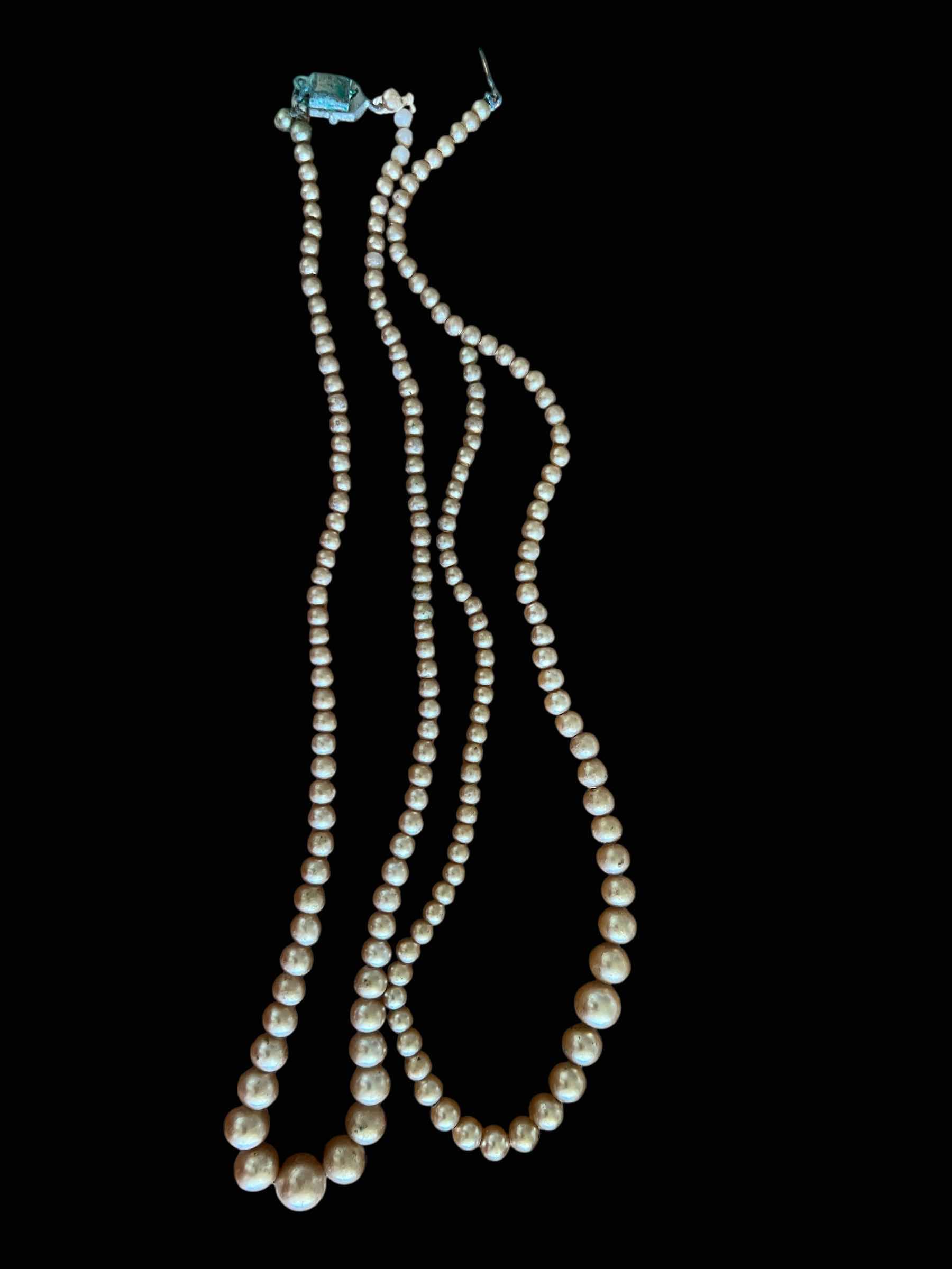 Photo 1 of VINTAGE PEARLIZED BEAD NECKLACES - SILVER CLASP - GRADUATED - 16“ LONG