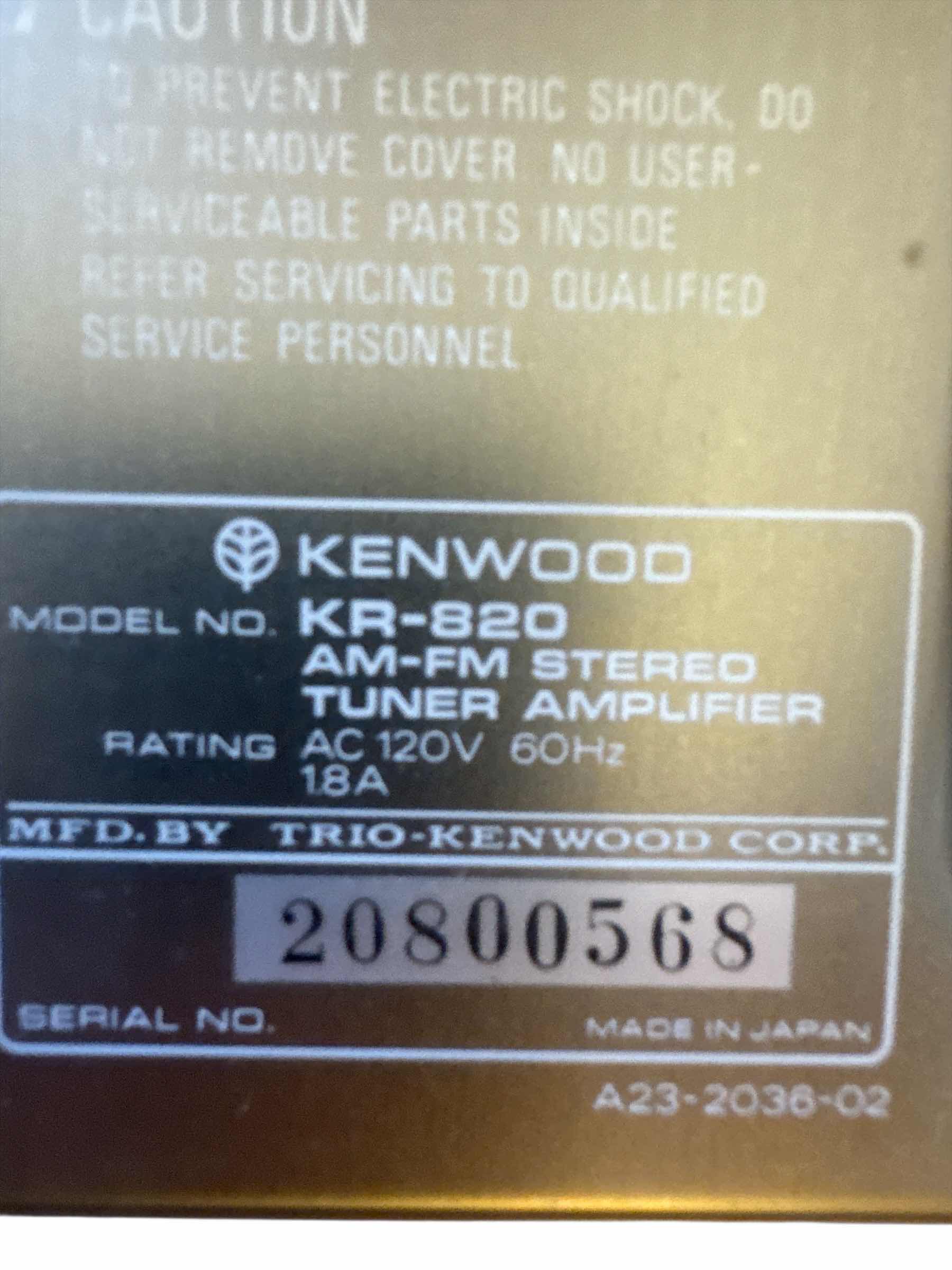Photo 1 of KENWOOD STEREO RECEIVER KR-820