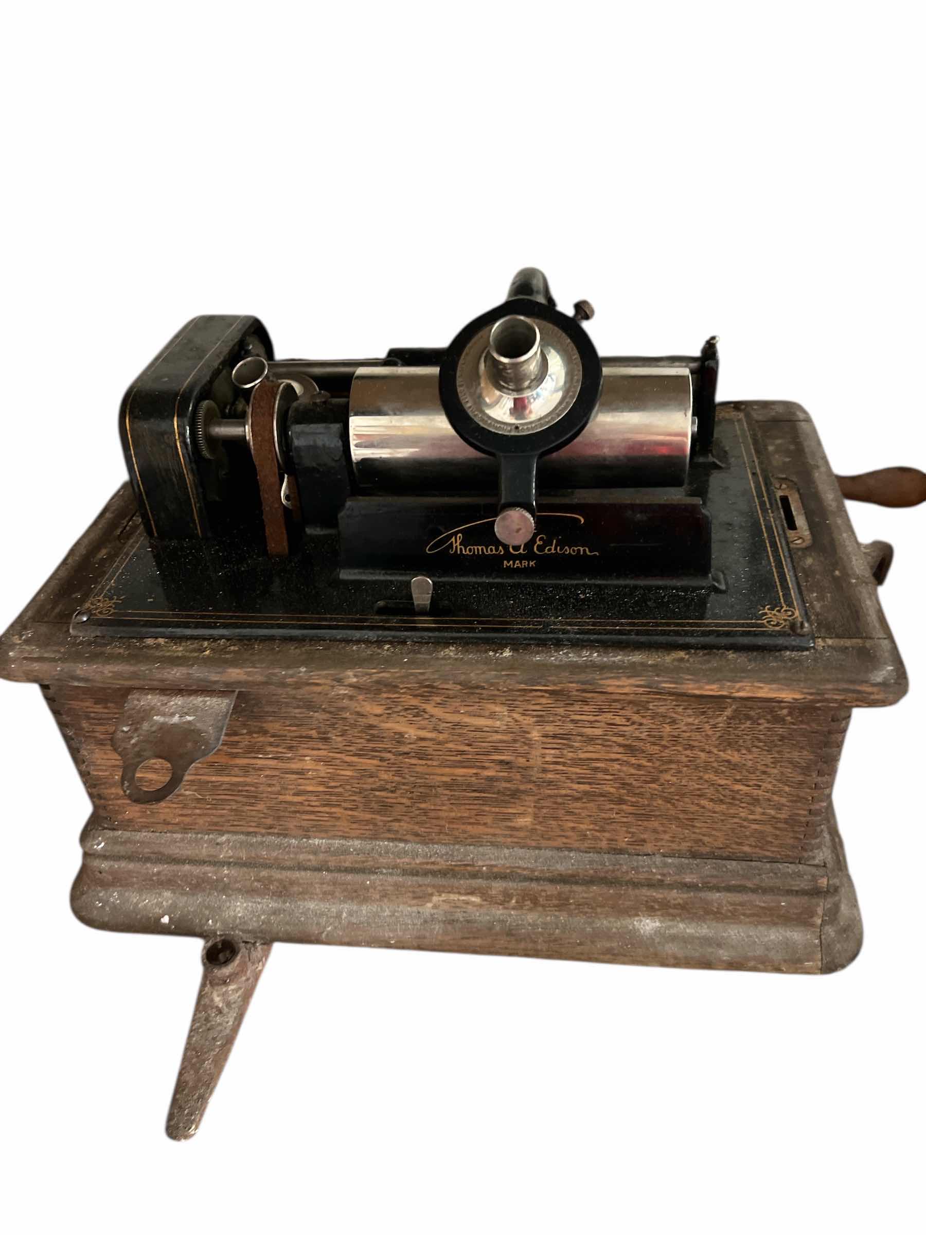 Photo 1 of EDISON PHONOGRAPH WIND-UP - VINTAGE - COMPONENTS: RECORDED SOUND TUBS, MEGAPHONE AND PLAYER