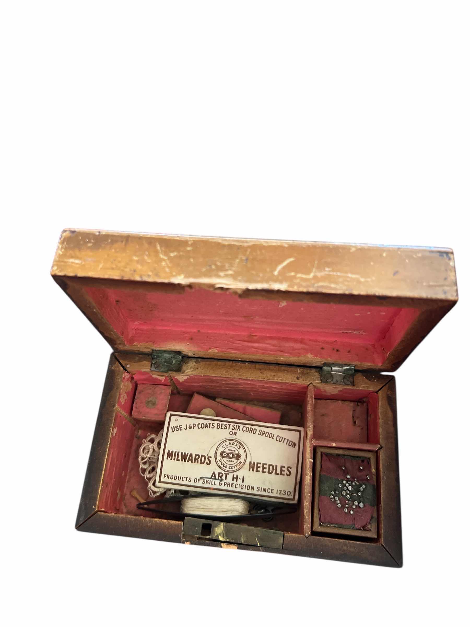 Photo 1 of SINGER ANTIQUE BUTTONHOLER, MENS TOILETRY BAG AND ANTIQUE RUSTIC SEWING KIT