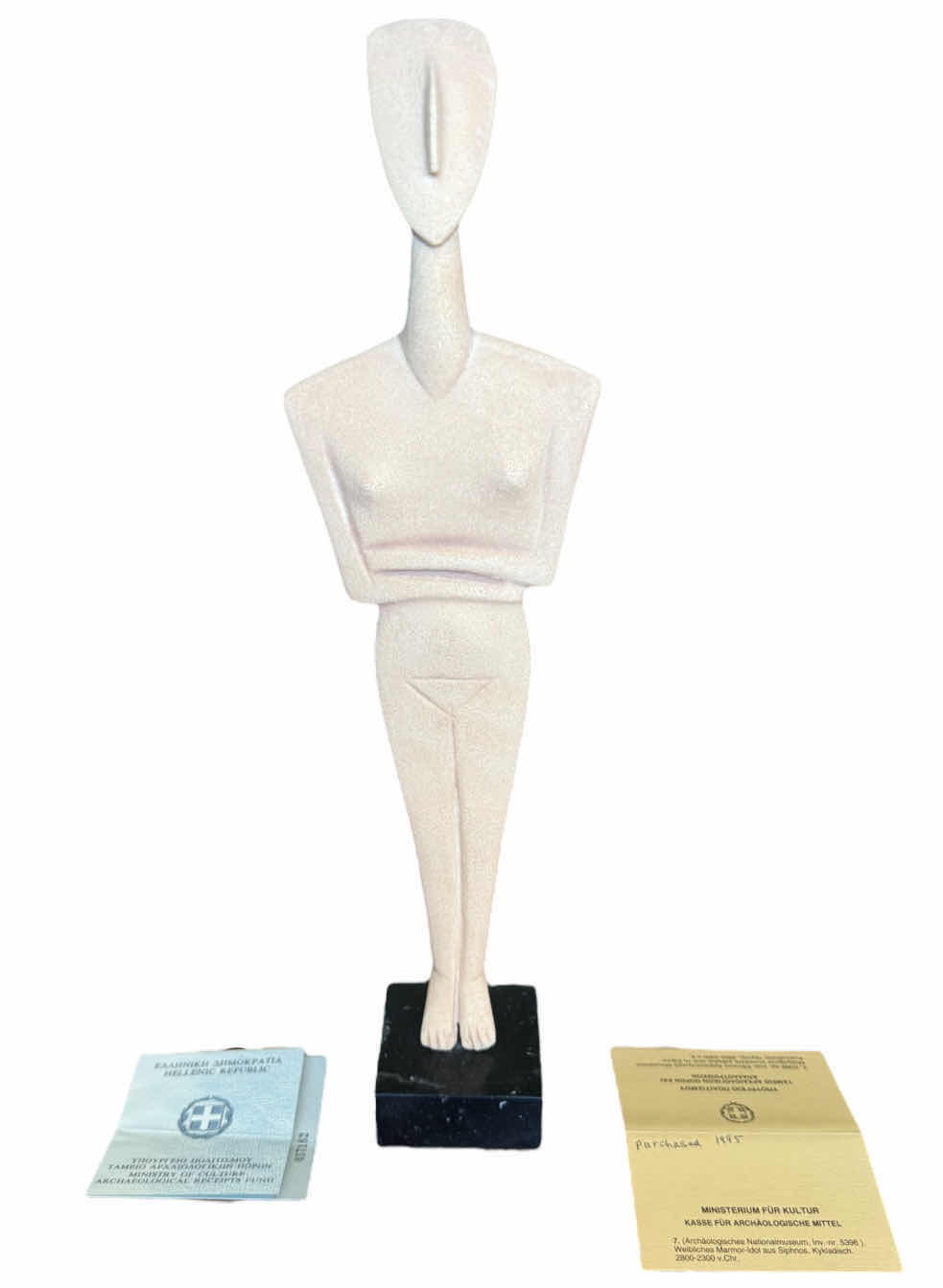 Photo 1 of 80
AUTHENTIC GREEK CYCLADIC RESIN CAST FEMALE IDOL STATUE ON MARBLE BASE, NATIONAL ARCHAEOLOGICAL MUSEUM EXHIBIT INV. NO. 5395, AUTHENTICITY RECORDS INCLUDED, ARTWORK, ART COLLECTION, HOME DECOR

H16.5”