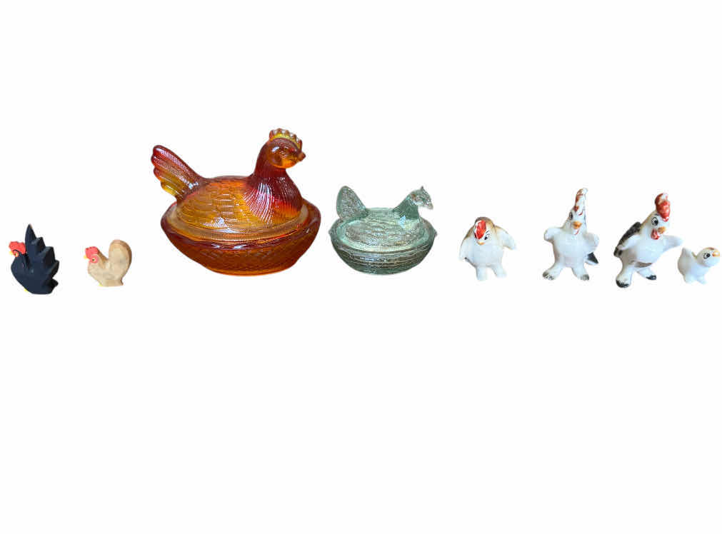 Photo 1 of 80
VINTAGE TINY MINIATURE GLASS, WOOD, AND CERAMIC CADMIUM CHICKEN/ROOSTER FIGURINES, COLLECTABLE  

AMBER HEN
3” X 4” X H3”