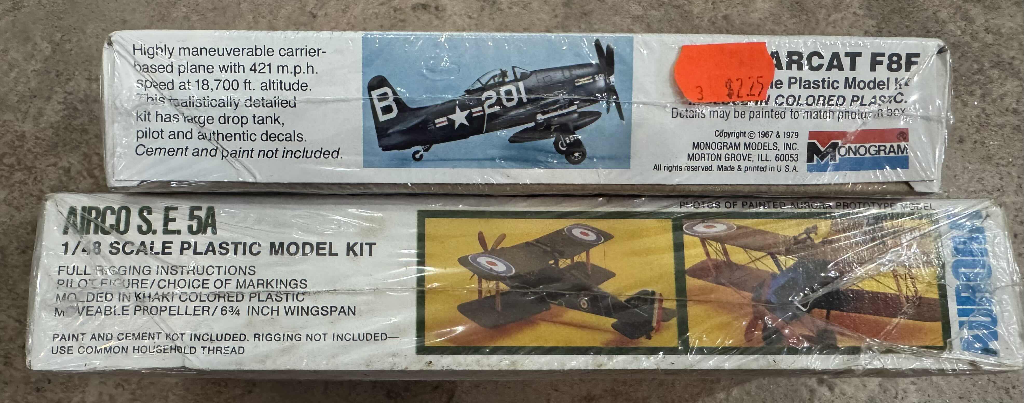 Photo 1 of 55
2-VINTAGE SEALED PLASTIC PLANE MODEL KIT AIRCO S. 5A AURORA NO. 755 AND BEARCAT F8F MONOGRAM MODEL NO 6789 COLLECTABLE, TOY MODEL COLLECTION