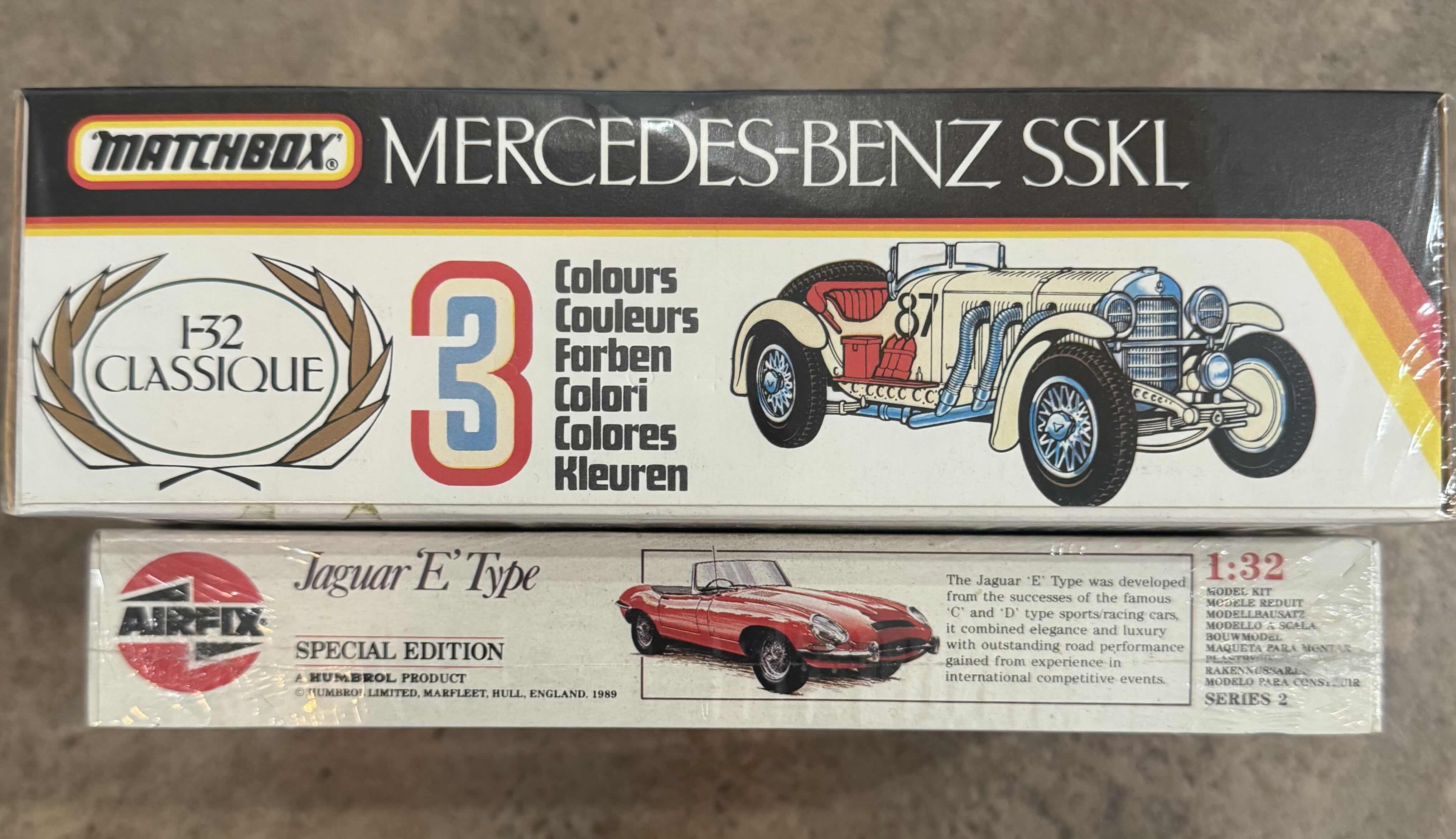 Photo 1 of 100
2- VINTAGE SEALED MODEL KIT, MATCHBOX M/BENZ SSKL PK-307 AND AIRFIX JAGUAR E TYPE SPECIAL EDITION 02415