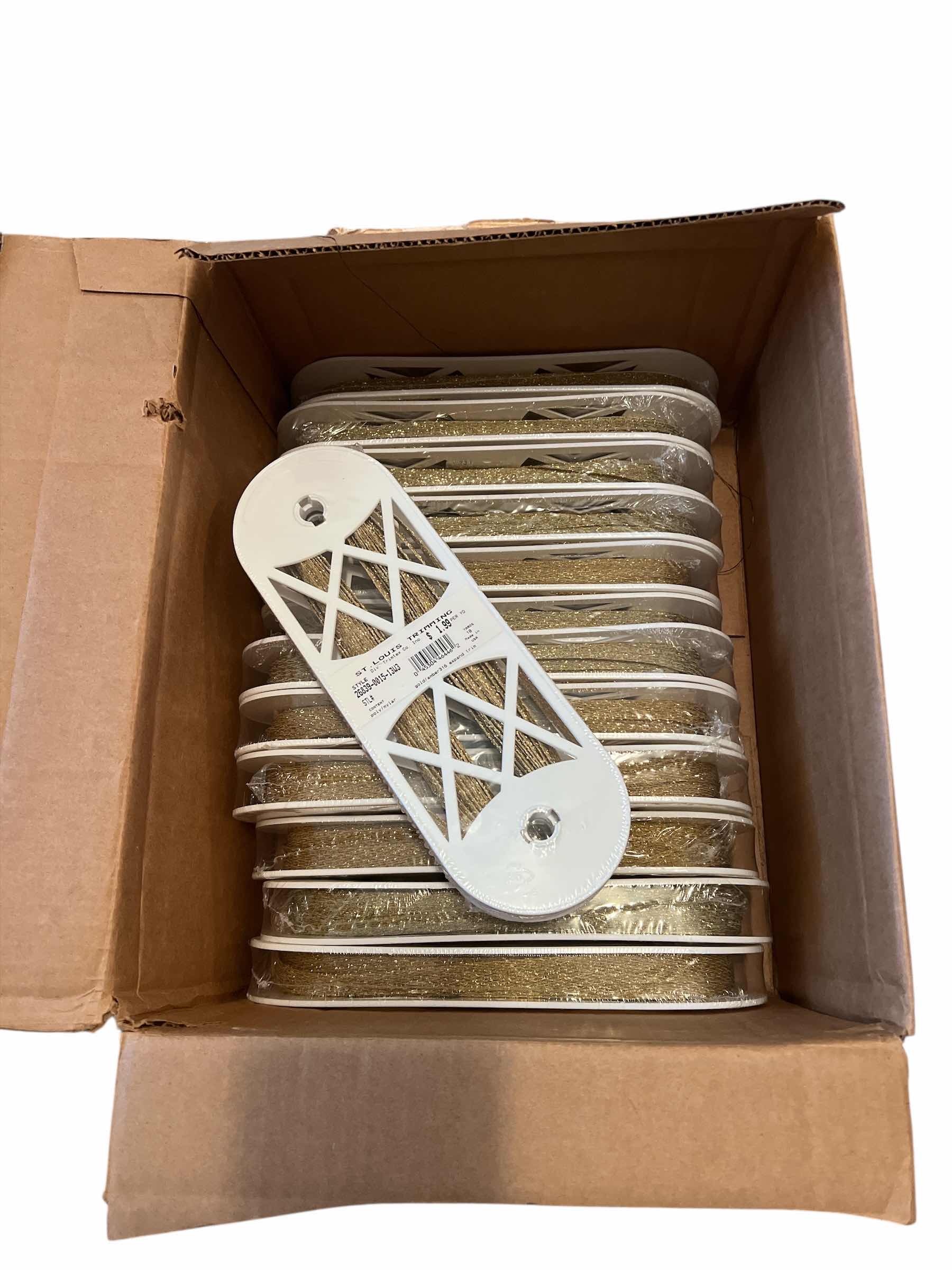 Photo 1 of BOX OF VINTAGE NEW ST LOUIS TRIMMING - 12 SPOOLS AND MORE