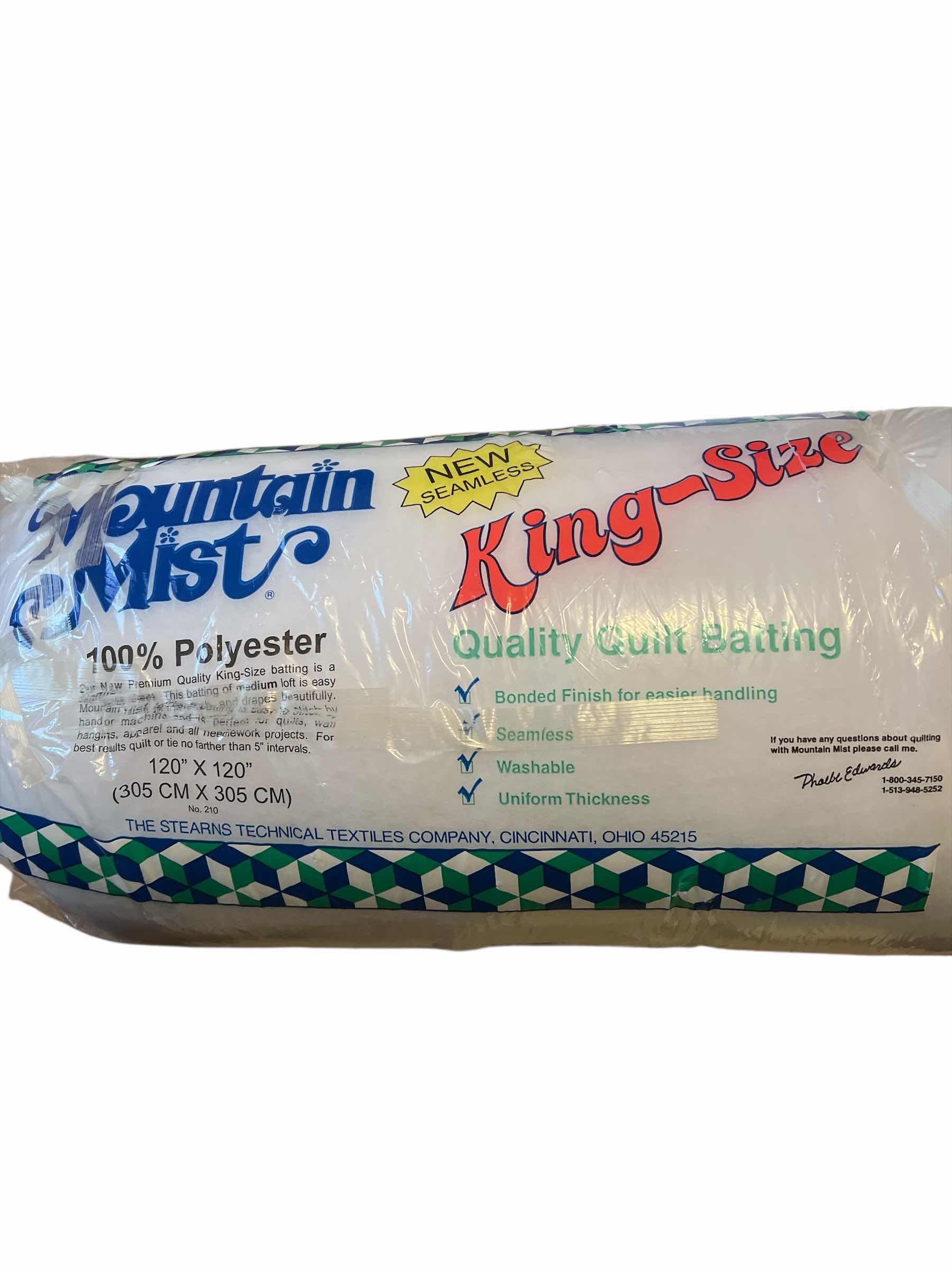 Photo 1 of QUILTING BATTING - KING SIZE - MOUNTAIN MIST - STUFFED ANIMAL POLYESTERS FILL AND PLASTIC CONTAINER OF FABRIC