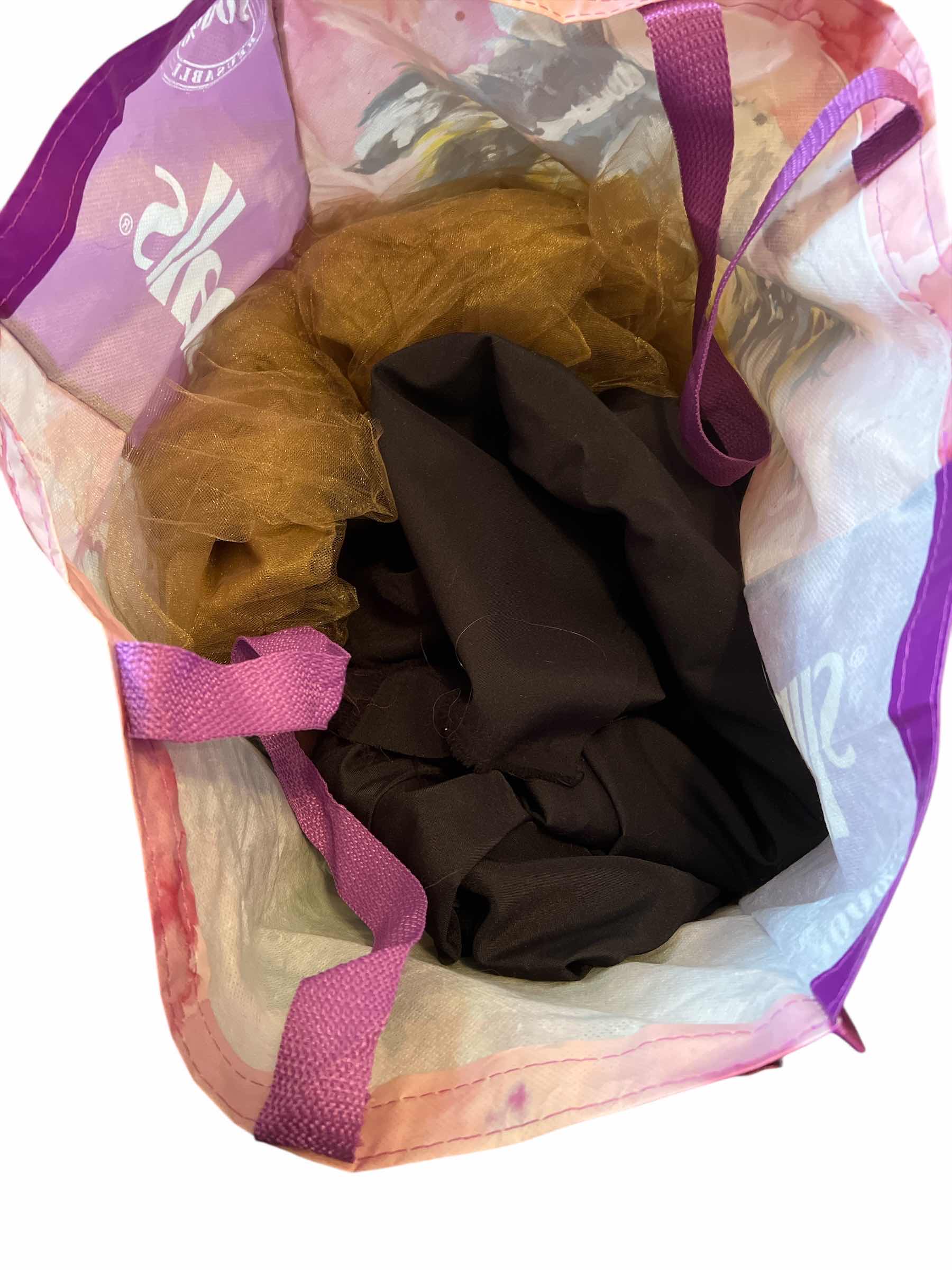 Photo 1 of BAG OF BLACK FABRIC AND SELECTION OF COLORFUL FABRIC AND STRAW INTO GOLD THREAD