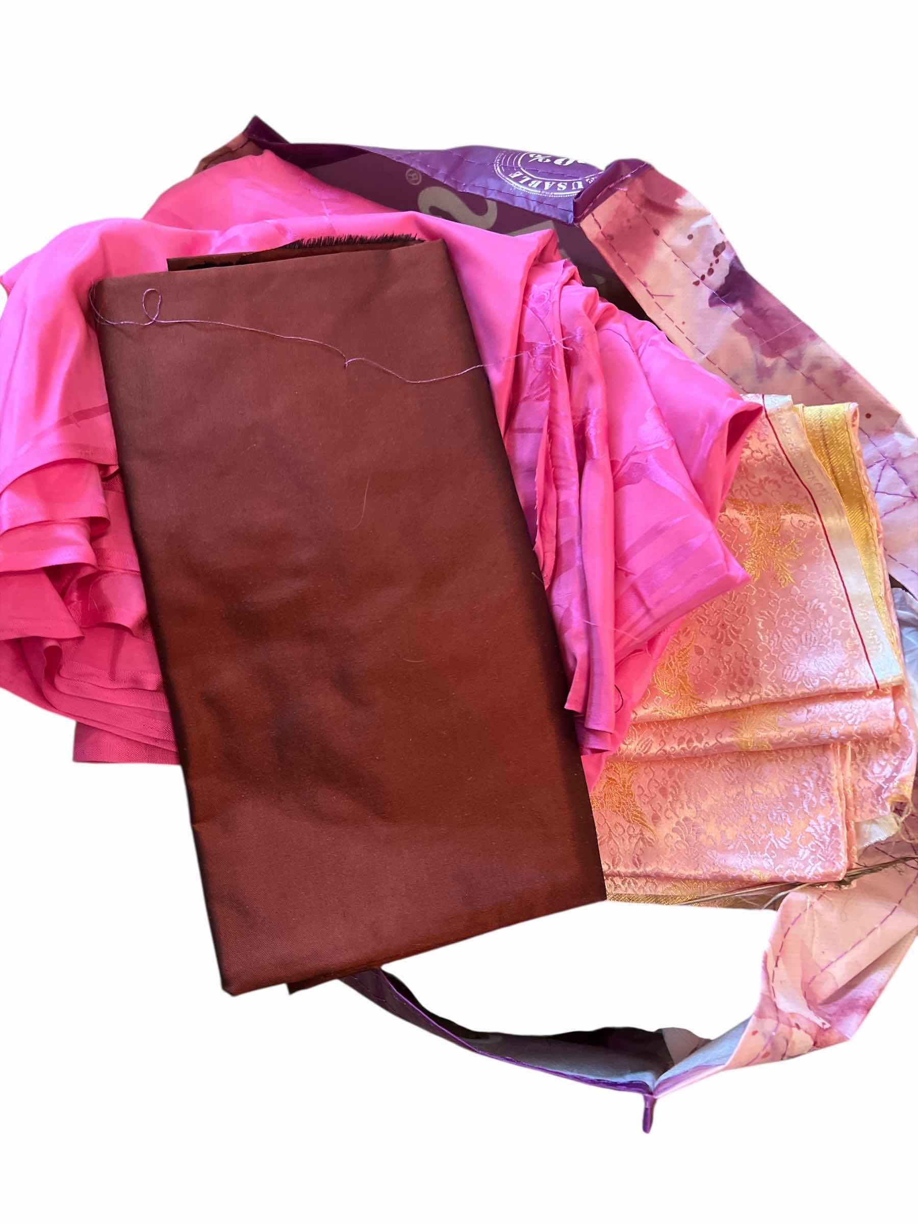 Photo 1 of BAG OF BLACK FABRIC AND SELECTION OF COLORFUL FABRIC AND STRAW INTO GOLD THREAD