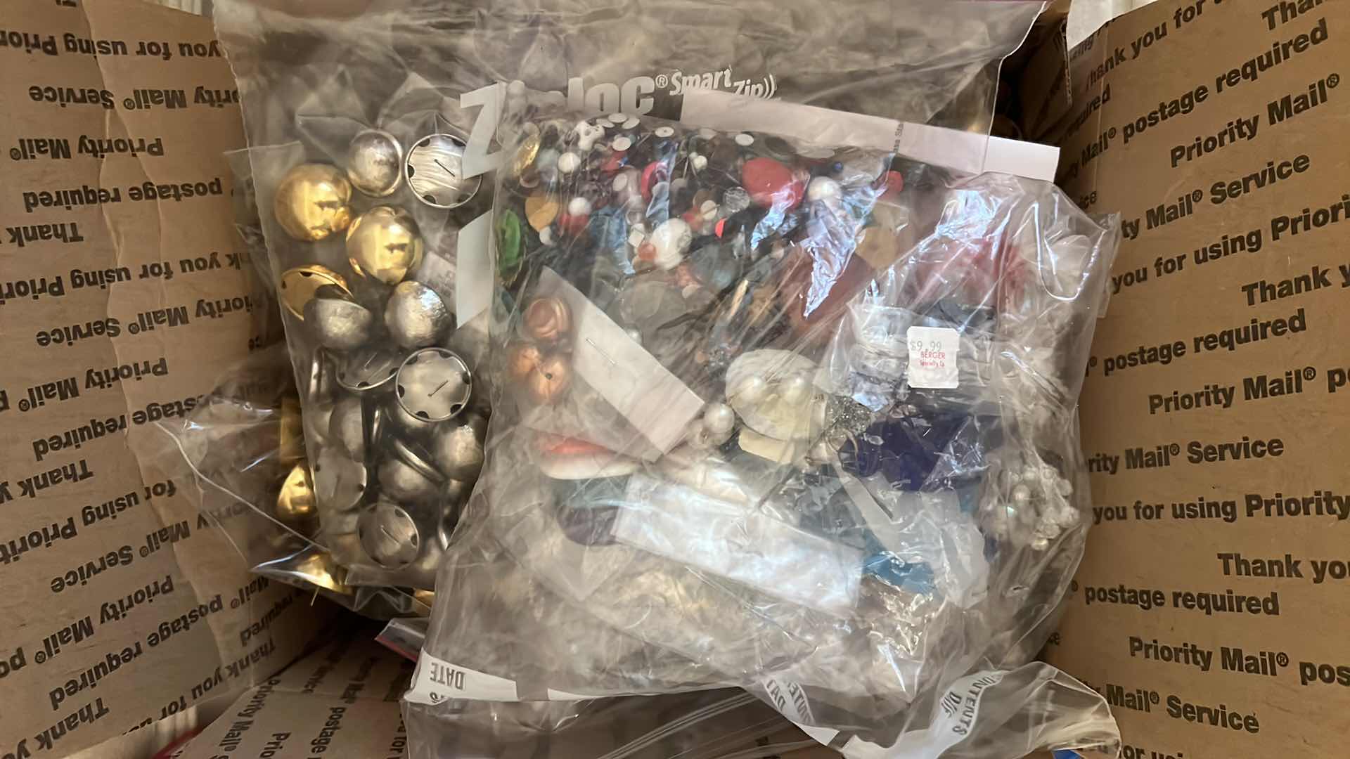 Photo 1 of BOX OF BEADS AND BAGS OF JEWELRY AND CRAFT FINDINGS