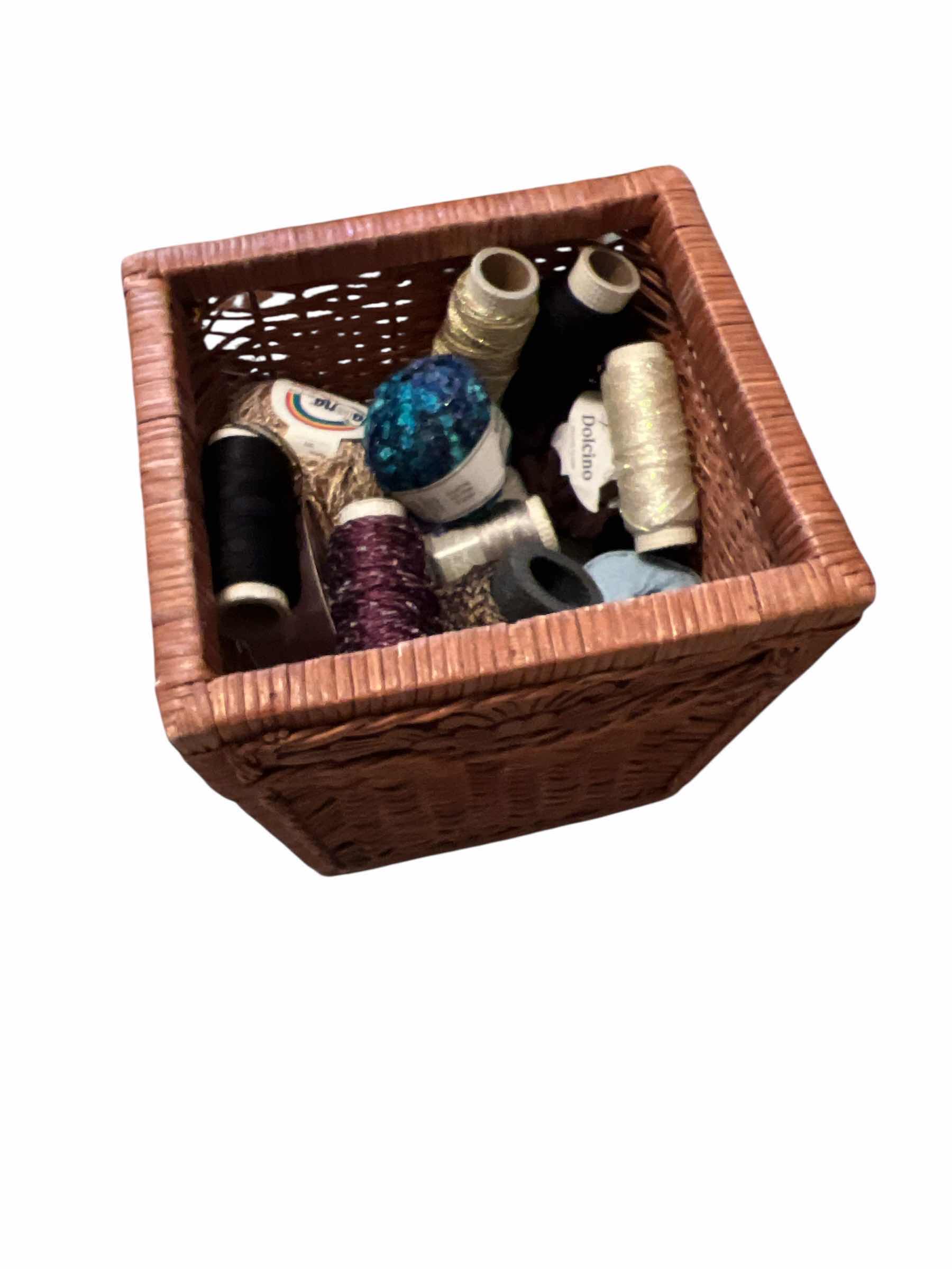 Photo 1 of BASKET AND CONTENTS OF THREAD, EMBROIDERY THREAD AND MORE