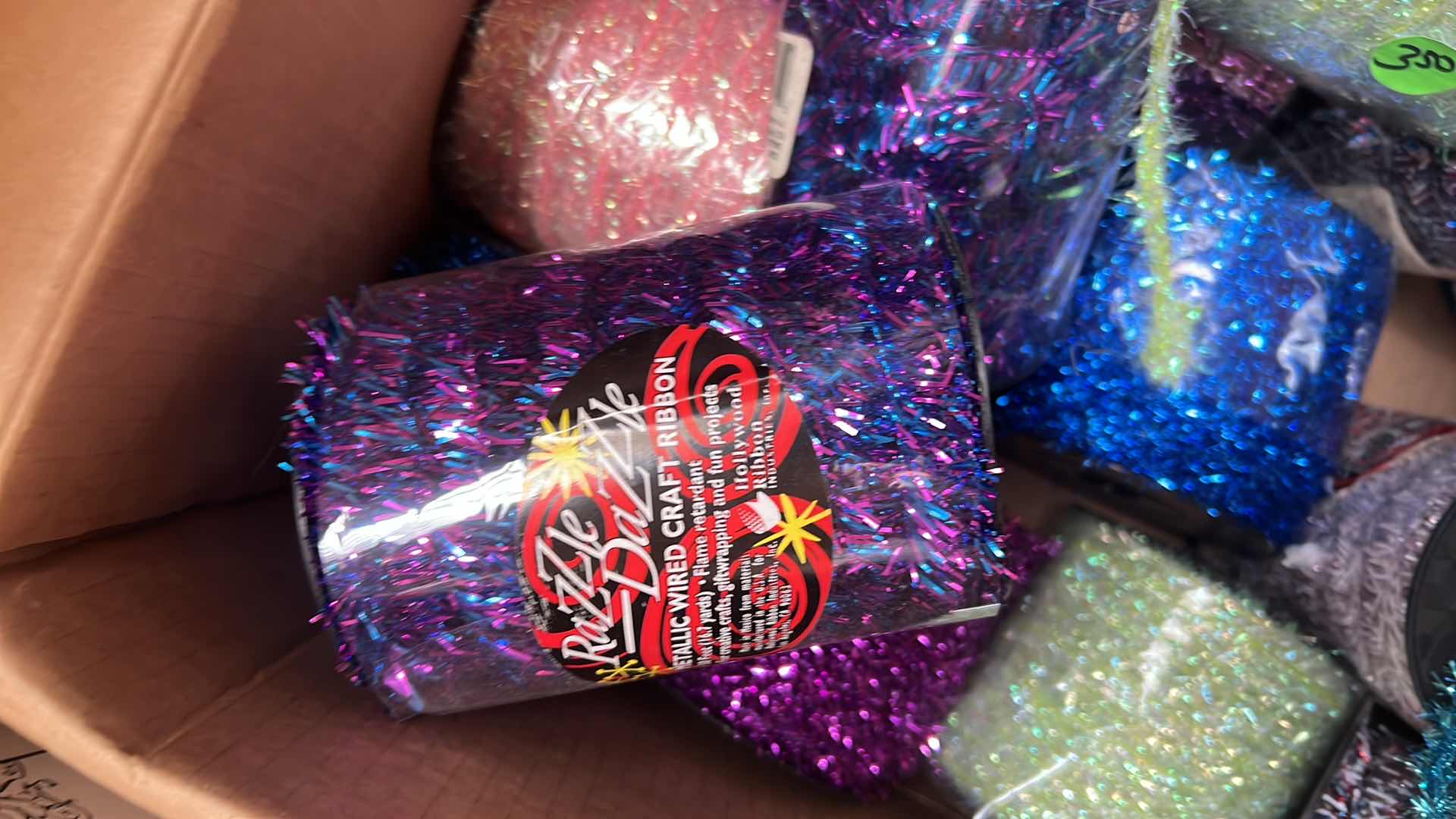 Photo 1 of BOX OF RAZZLE DAZZLE METALLIC WIRE CRAFT RIBBON AND MORE