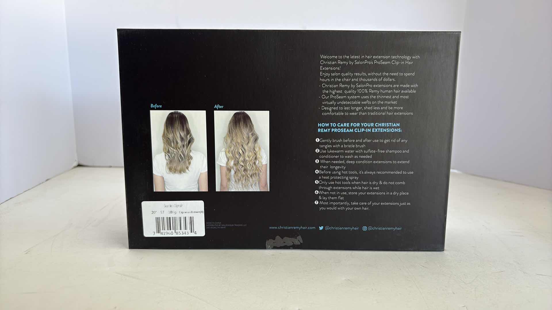 Photo 1 of SALONPRO CHRISTIAN REMY PRO SEAM CLIP IN HAIR EXTENSIONS 20” 180g “ESPRESSO BROWN”