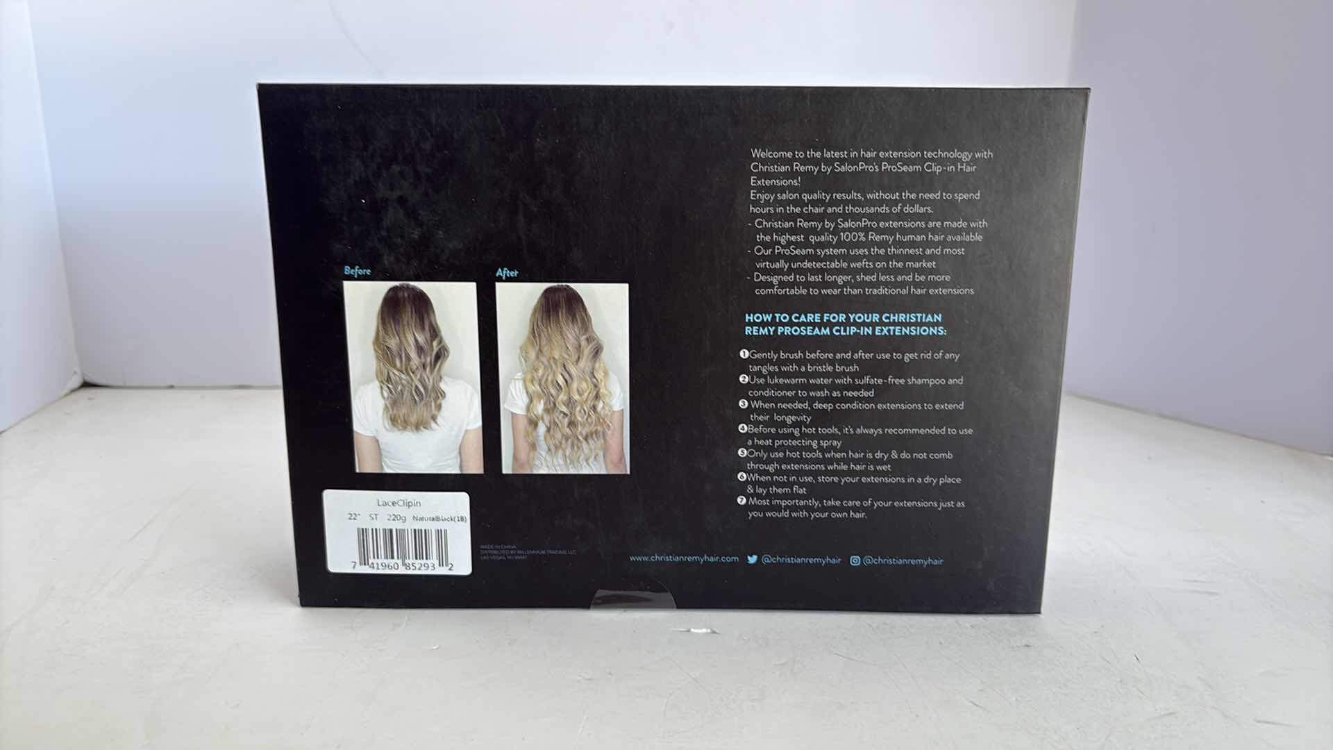 Photo 1 of SALONPRO CHRISTIAN REMY PRO SEAM CLIP IN HAIR EXTENSIONS 22” 220g “NATURAL BLACK”