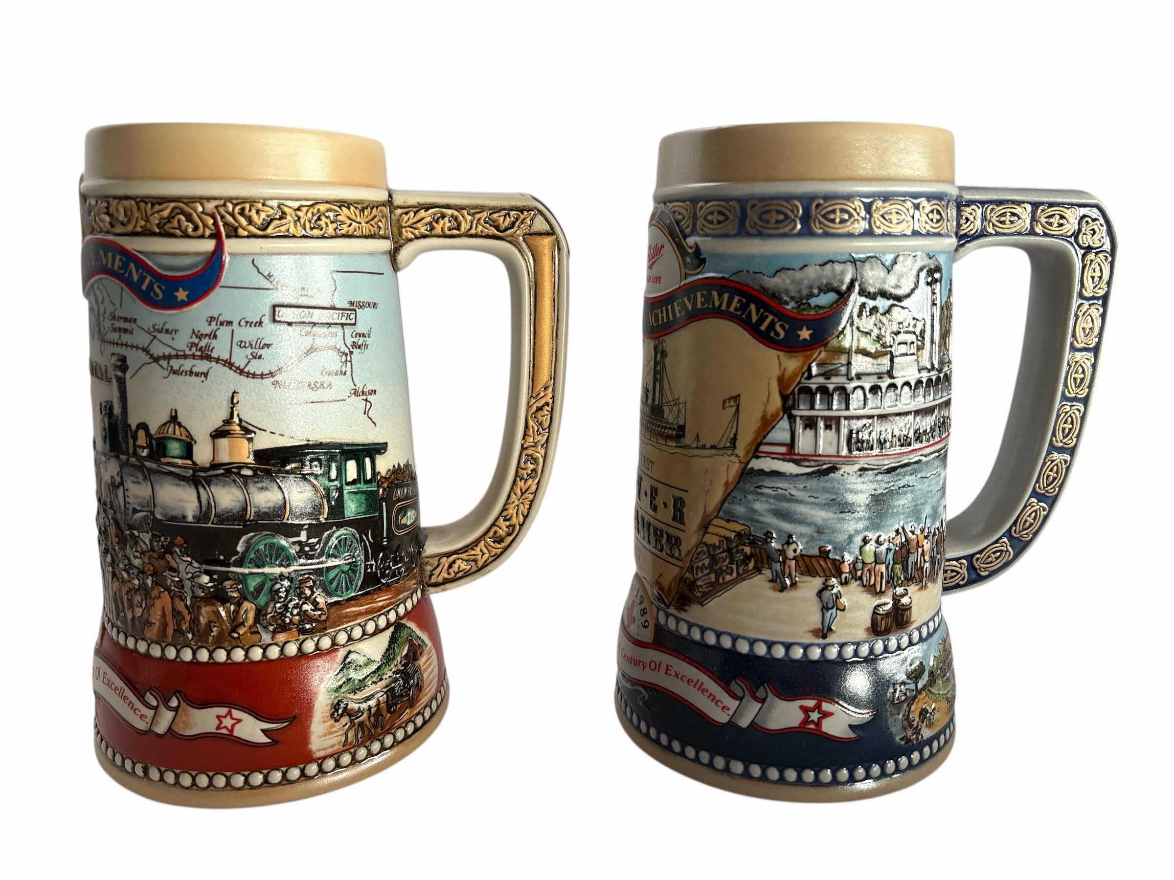 Photo 1 of 2 PCS-COLLECTIBLE MILLER HIGH LITE ACHIEVEMENTS BEER STEIN H7”