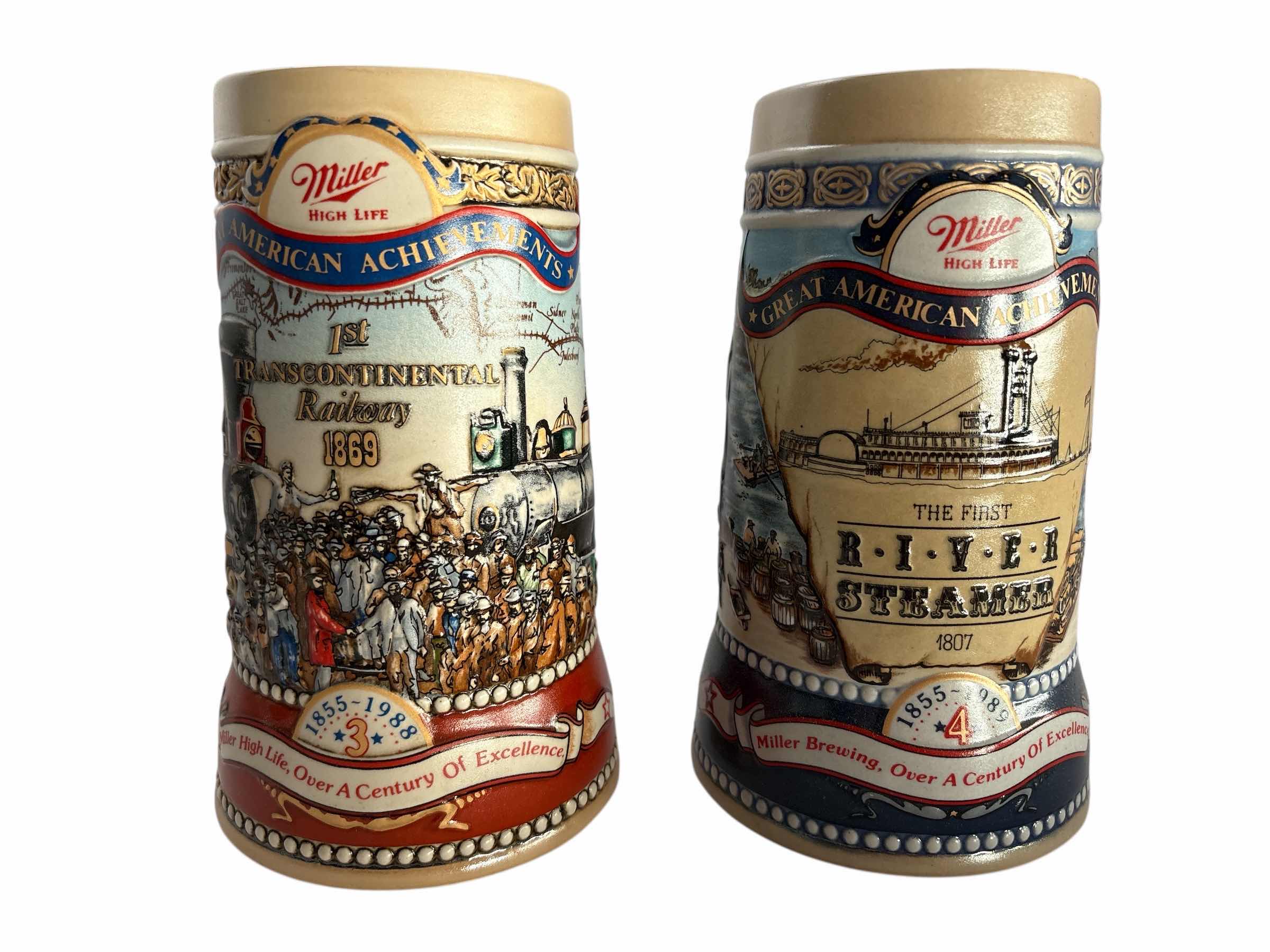 Photo 1 of 2 PCS-COLLECTIBLE MILLER HIGH LITE ACHIEVEMENTS BEER STEIN H7”