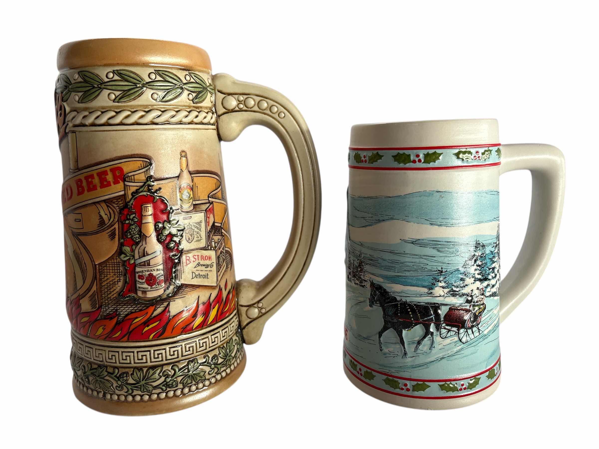 Photo 1 of 2-STROH'S & MILLER HIGH LITE COLLECTIBLE BEER STEIN'S H7.5”