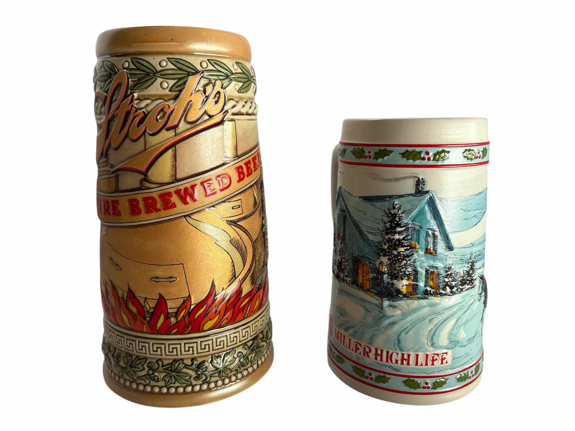 Photo 1 of 2-STROH'S & MILLER HIGH LITE COLLECTIBLE BEER STEIN'S H7.5”