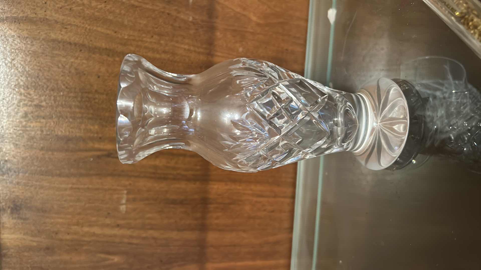 Photo 1 of VINTAGE ANCHOR HOCKING “STARS AND BARS” PATTERN CLEAR PRESSED GLASS DIVIDED RELISH DISH, WITH UTENSILS & VINTAGE CUT CRYSTAL VASE, (VASE 5.5”)