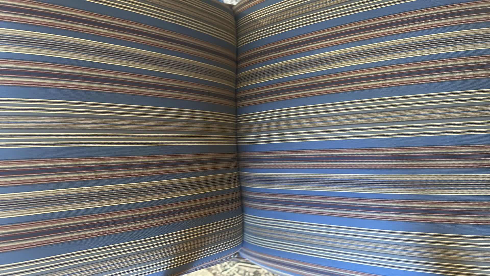 Photo 1 of 1980 CHIPPENDALE STYLE MAHOGANY LIBRARY ARM CHAIR W CUSTOM STRIPE UPHOLSTERY ON CASTERS