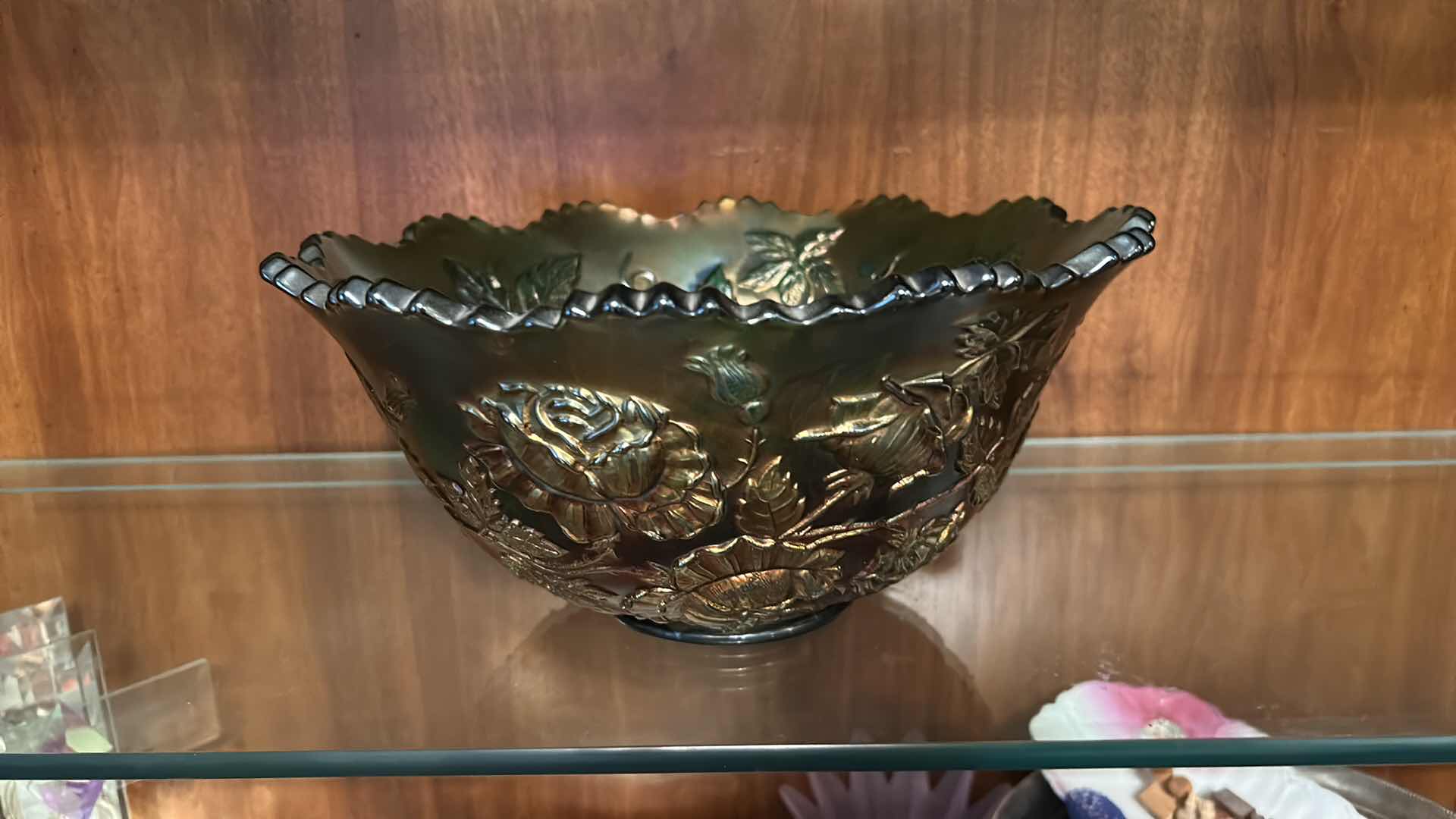 Photo 1 of VINTAGE IRIDESCENT CARNIVAL GLASS BOWL D12”
