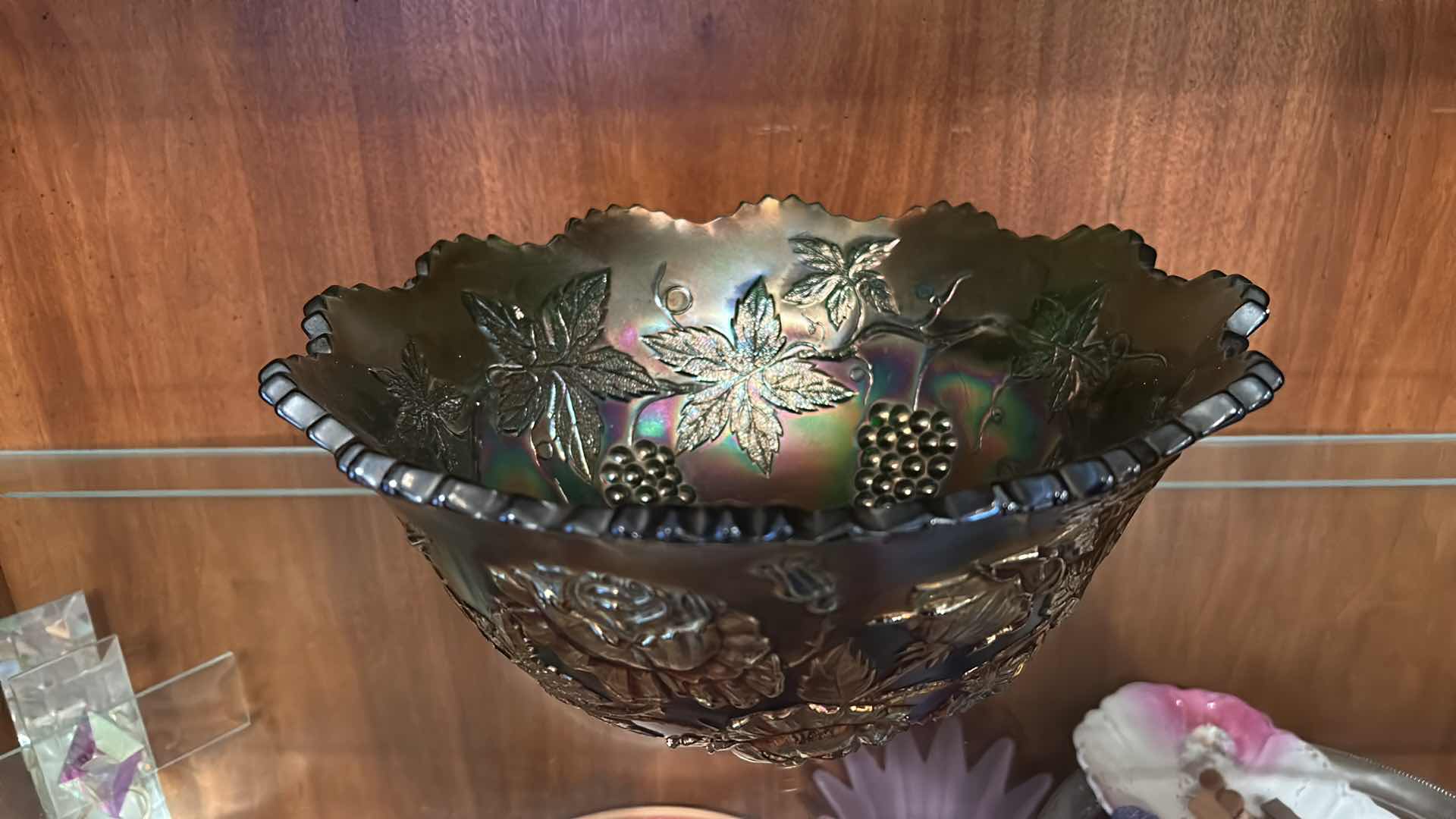 Photo 1 of VINTAGE IRIDESCENT CARNIVAL GLASS BOWL D12”