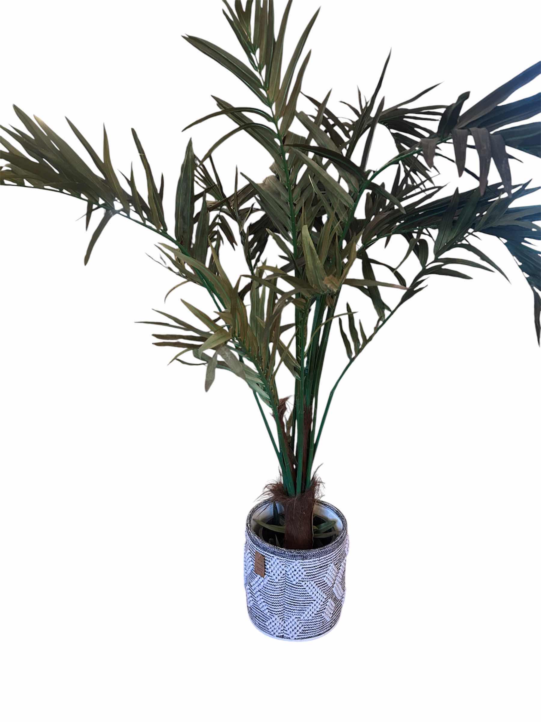 Photo 1 of ARTIFICIAL PALM PLANT HOUSED IN PATTERN WOVEN POT H 5'