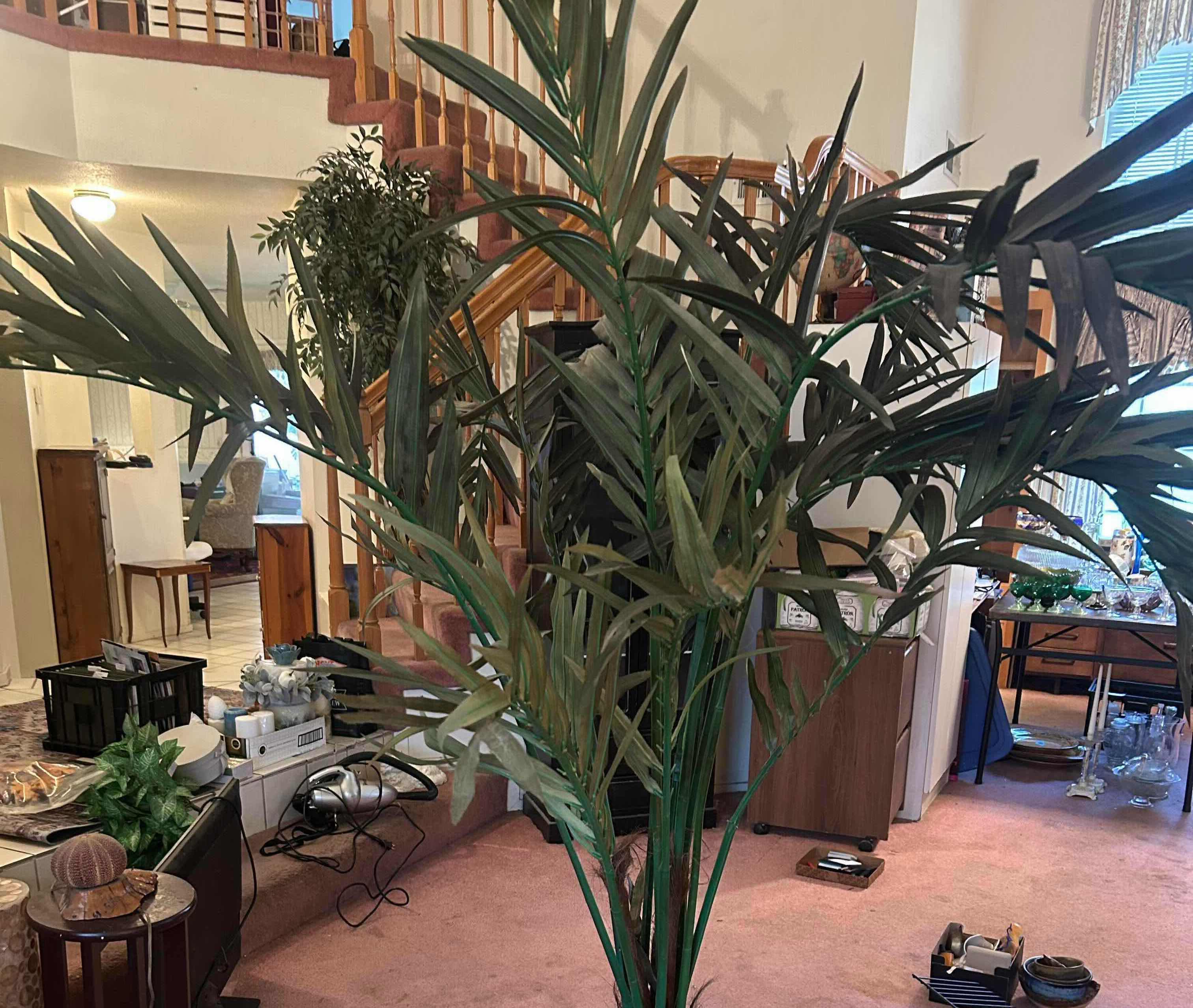Photo 1 of ARTIFICIAL PALM PLANT HOUSED IN PATTERN WOVEN POT H 5'