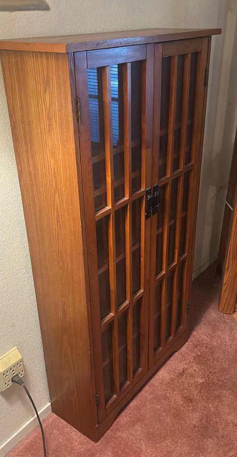 Photo 1 of SOUTHERN ENTERPRISES MISSION STYLE MEDIA STORAGE CABINET W GLASS WINDOWPANE DOORS 24" X 9" H 48"