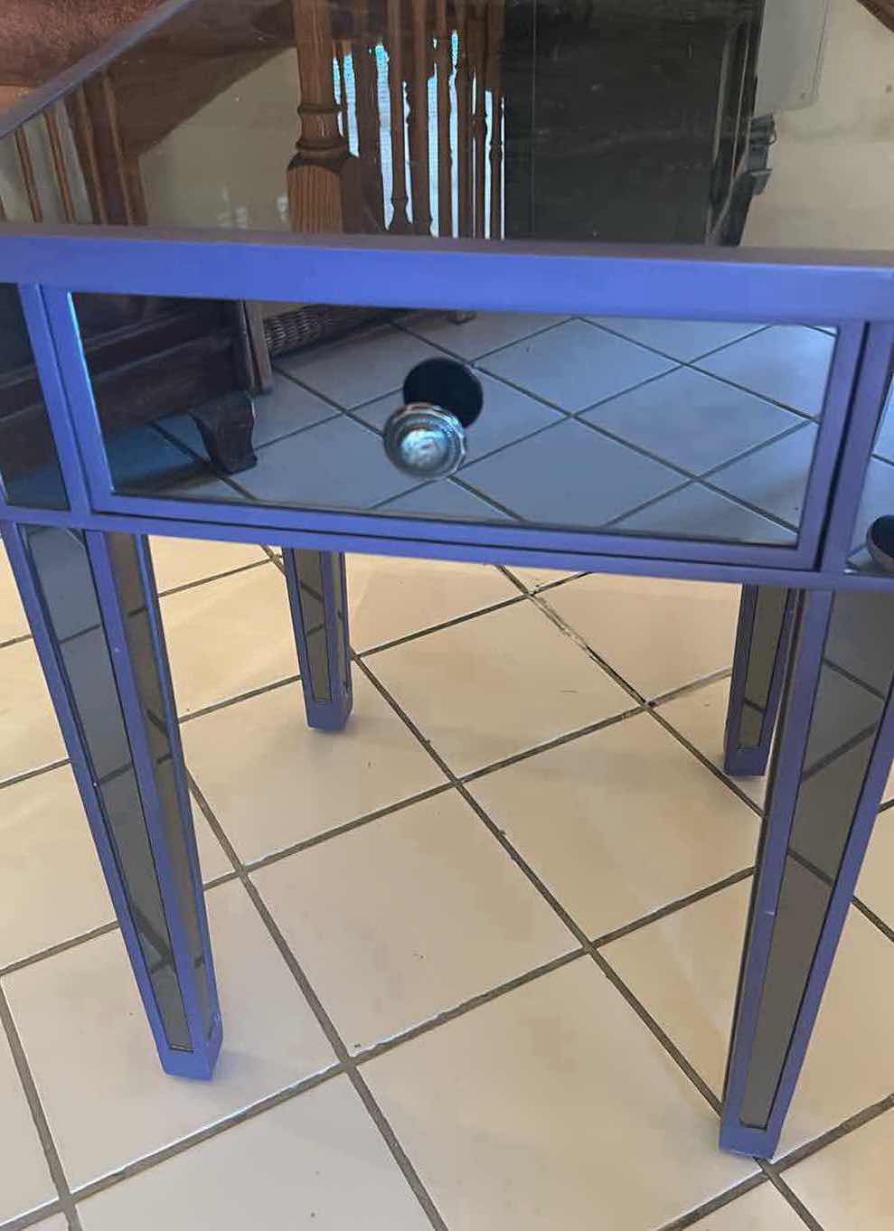 Photo 1 of GOLD COAST BLUE MIRRORED SIDE TABLE 18" X 18" H 24"