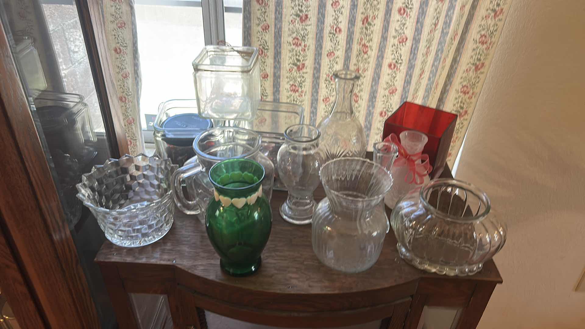 Photo 1 of 12- COLORED & CLEAR GLASS VASES VARIOUS SIZES