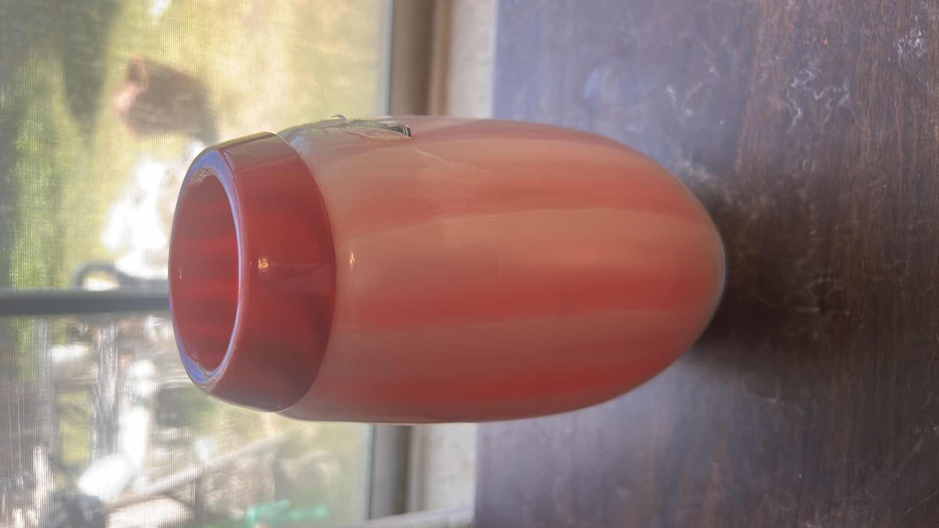 Photo 1 of DALE TIFFANY FAVRILE HAND BLOWN ART GLASS VASE IN A RED AND WHITE STRIPED DESIGN. H8”