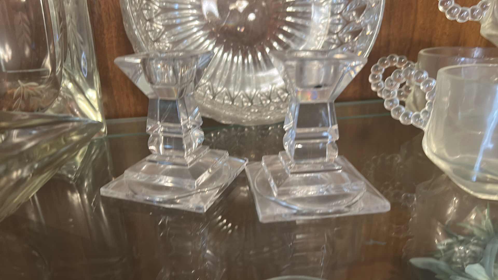 Photo 1 of CRYSTAL AND GLASSWARE - VINTAGE HAZEL ATLAS “ORCHARD CRYSTAL” PUNCH CUPS, VINTAGE GORHAM ALTHEA FULL LEAD CRYSTAL BOWL,, CANDLE HOLDERS, ASHTRAYS, & MORE