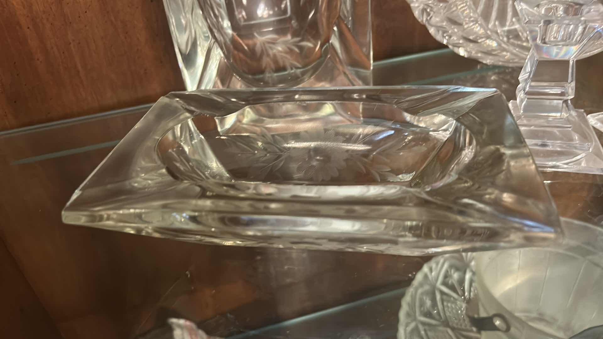 Photo 1 of CRYSTAL AND GLASSWARE - VINTAGE HAZEL ATLAS “ORCHARD CRYSTAL” PUNCH CUPS, VINTAGE GORHAM ALTHEA FULL LEAD CRYSTAL BOWL,, CANDLE HOLDERS, ASHTRAYS, & MORE
