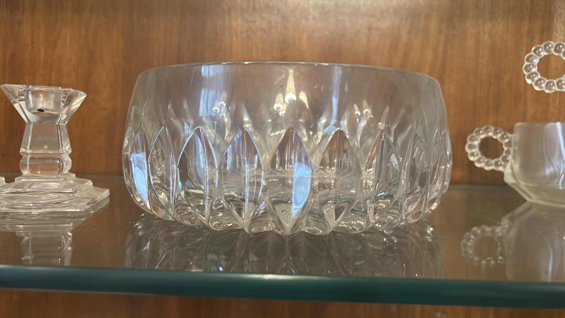 Photo 1 of CRYSTAL AND GLASSWARE - VINTAGE HAZEL ATLAS “ORCHARD CRYSTAL” PUNCH CUPS, VINTAGE GORHAM ALTHEA FULL LEAD CRYSTAL BOWL,, CANDLE HOLDERS, ASHTRAYS, & MORE