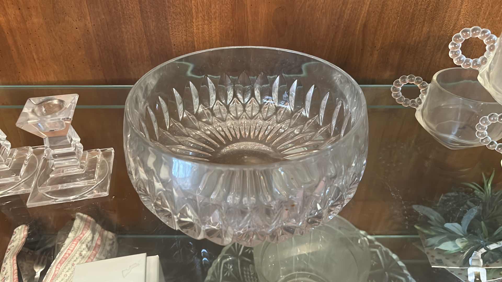 Photo 1 of CRYSTAL AND GLASSWARE - VINTAGE HAZEL ATLAS “ORCHARD CRYSTAL” PUNCH CUPS, VINTAGE GORHAM ALTHEA FULL LEAD CRYSTAL BOWL,, CANDLE HOLDERS, ASHTRAYS, & MORE