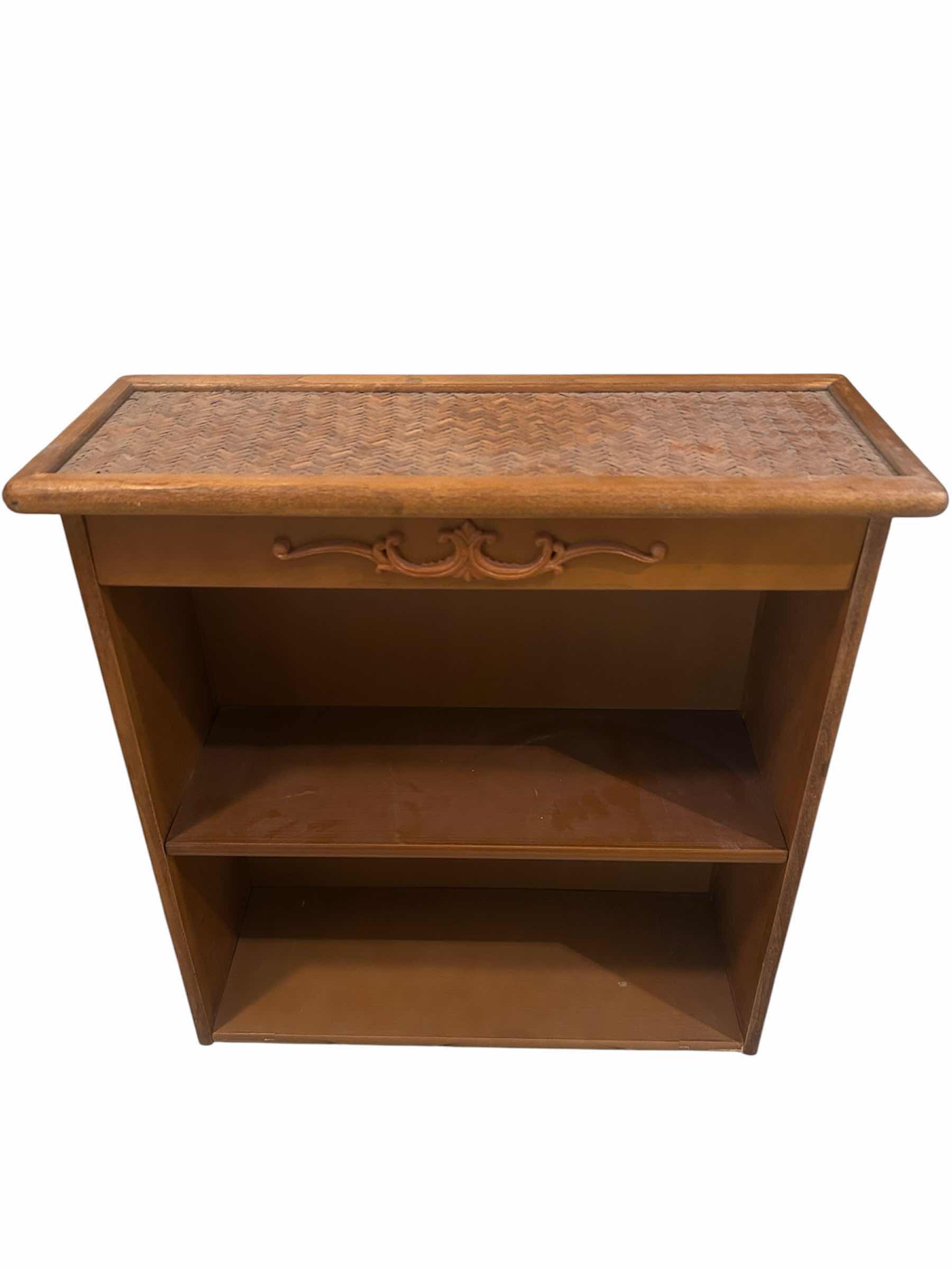 Photo 1 of VINTAGE WOOD BOOKCASE FEATURING WOVEN TOP TEXTURE & CARVED DETAIL 24" X 9" H 24"