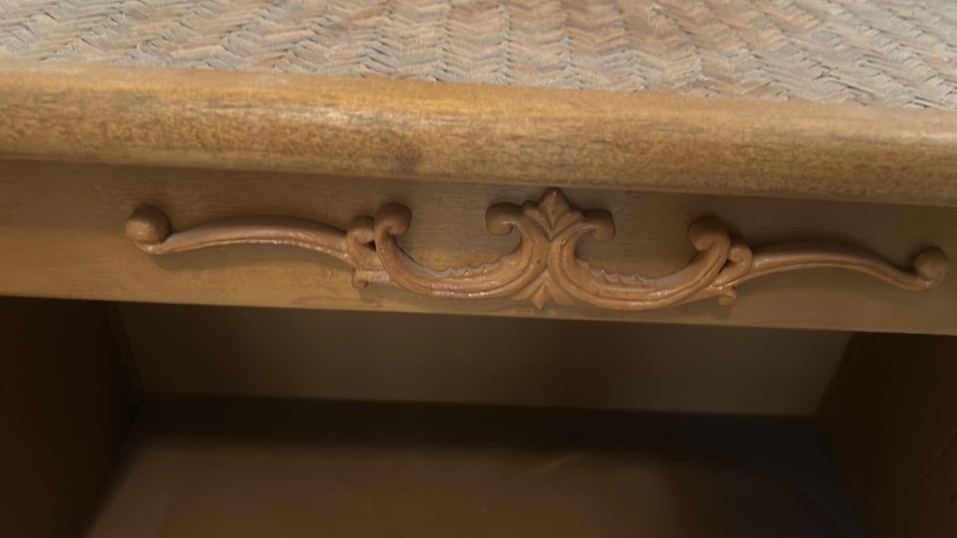 Photo 1 of VINTAGE WOOD BOOKCASE FEATURING WOVEN TOP TEXTURE & CARVED DETAIL 24" X 9" H 24"