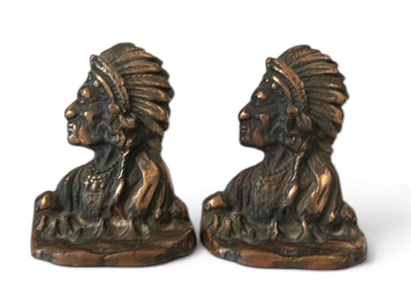 Photo 1 of METAL NATIVE AMERICAN CHIEF BOOKENDS, H4.5”