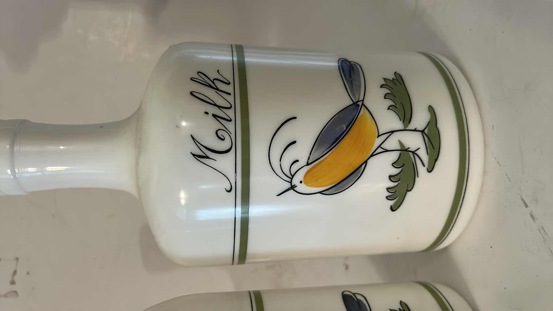Photo 1 of 2- VINTAGE MILK GLASS BOTTLES DESIGNED BY EGIZIA, H10”