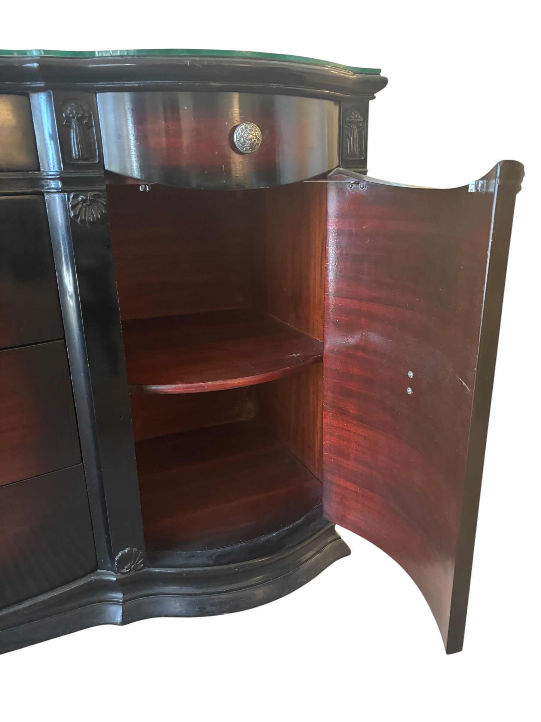 Photo 1 of SERPENTINE STYLE CREDENZA WITH A FITTED GLASS TOP & TONGUE AND GROOVE DRAWERS 71" X 21" H 35"